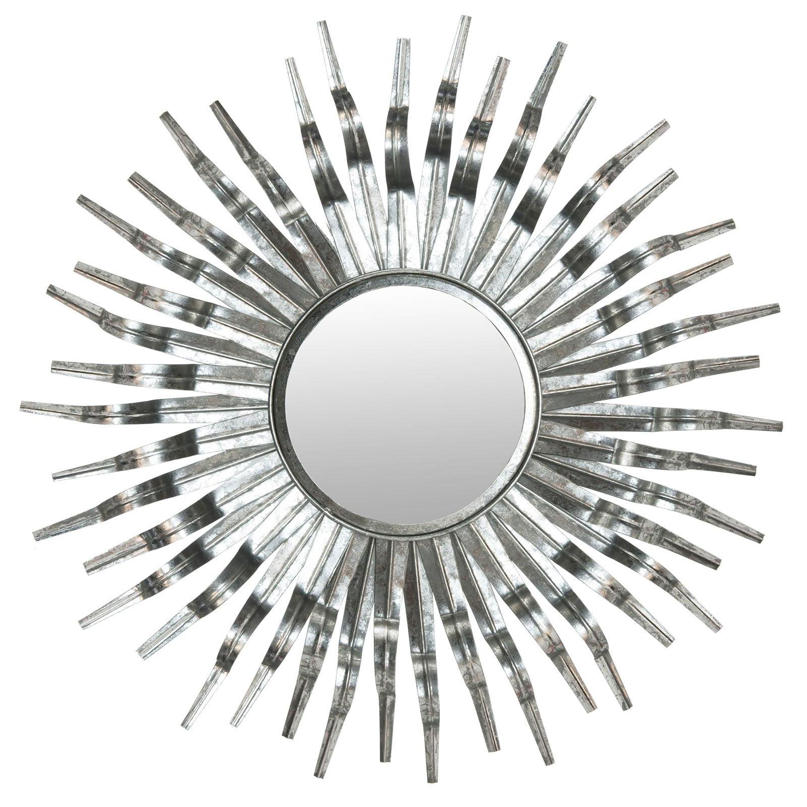 Contemporary Silver Sunburst Round Wall Mirror 36"