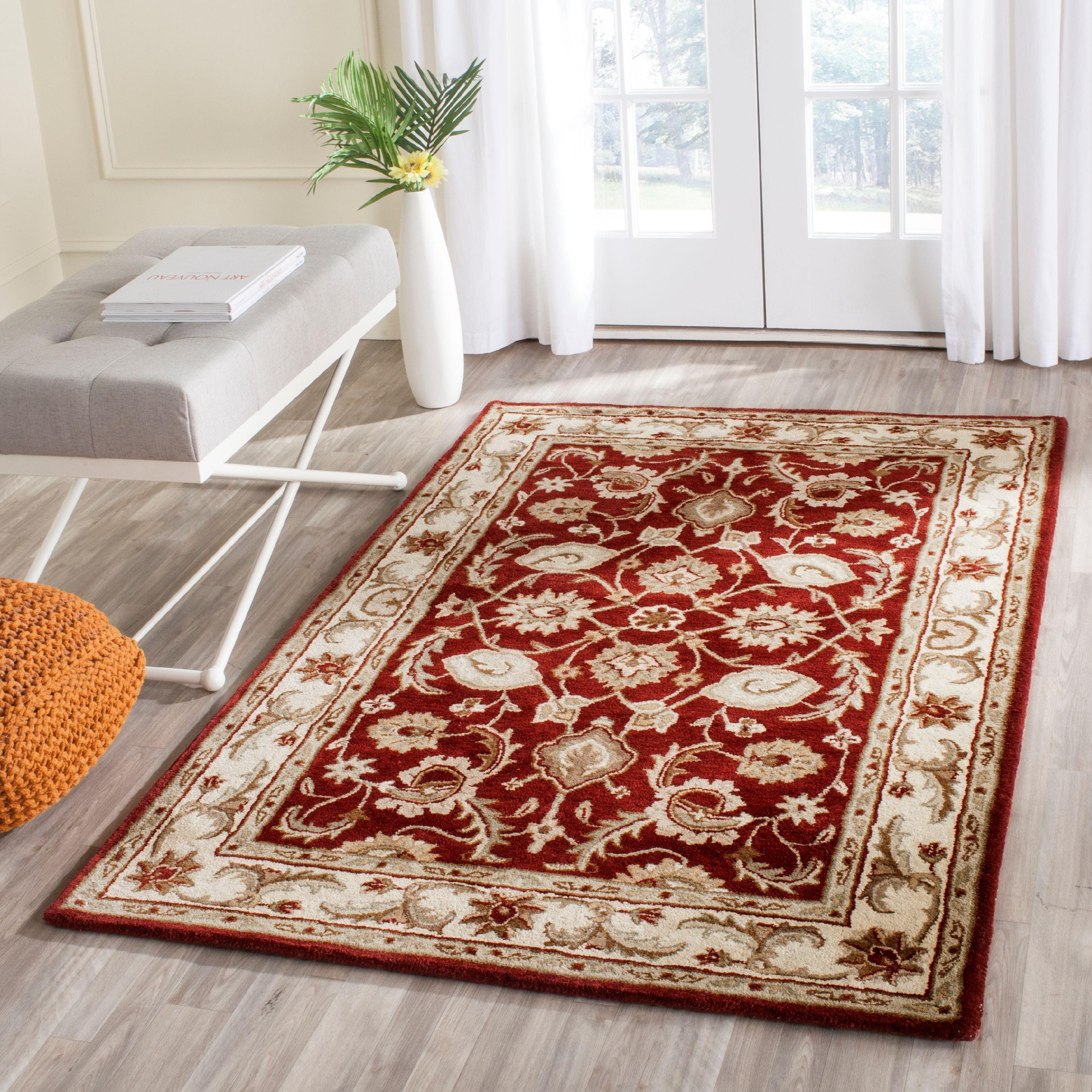 Handmade Red and Ivory Tufted Wool Area Rug