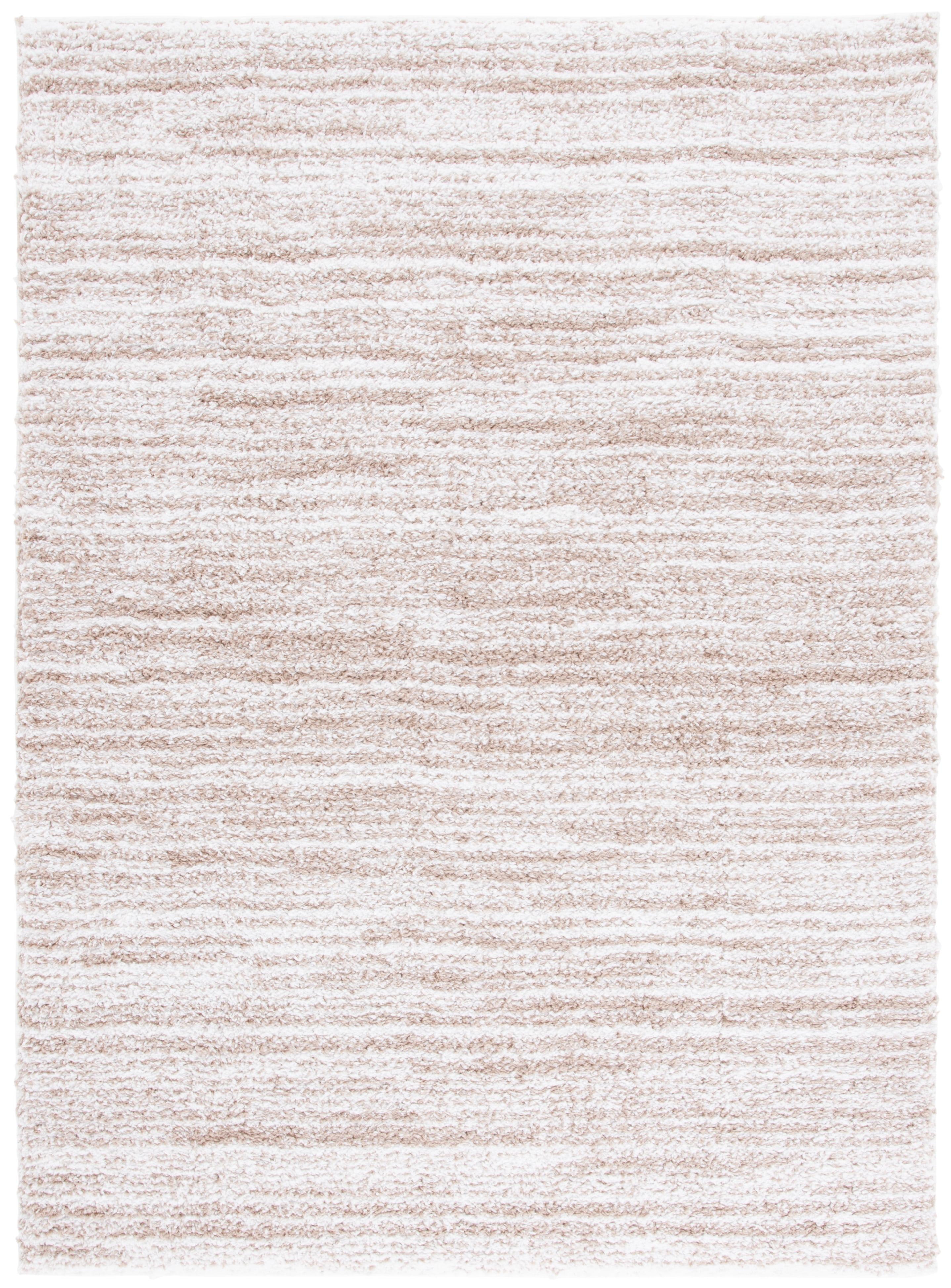 Ivory and Beige Striped Shag Area Rug, 8' x 10'