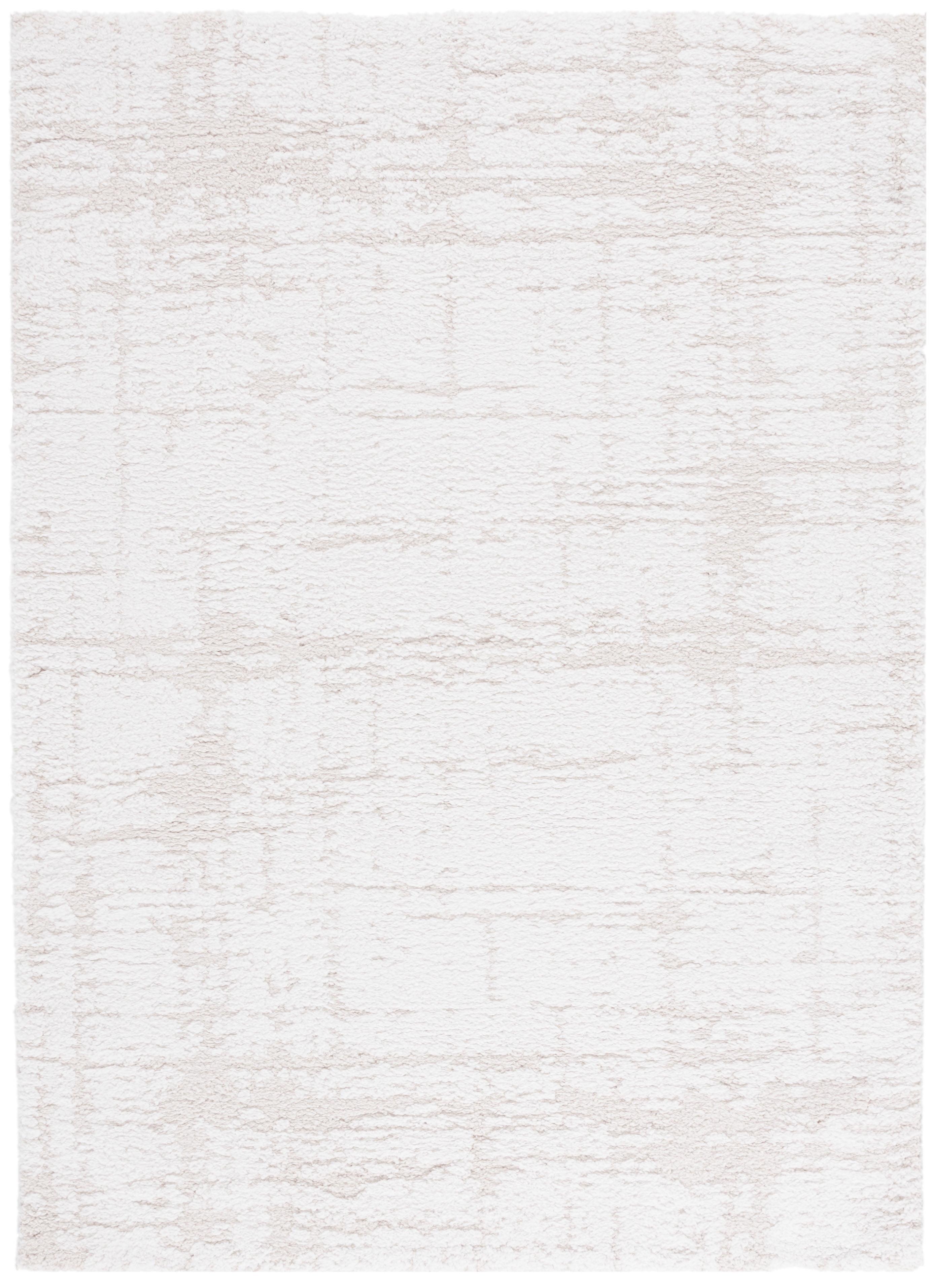 Ivory Rectangular Solid Shag Synthetic Area Rug, 5'3" x 7'6"