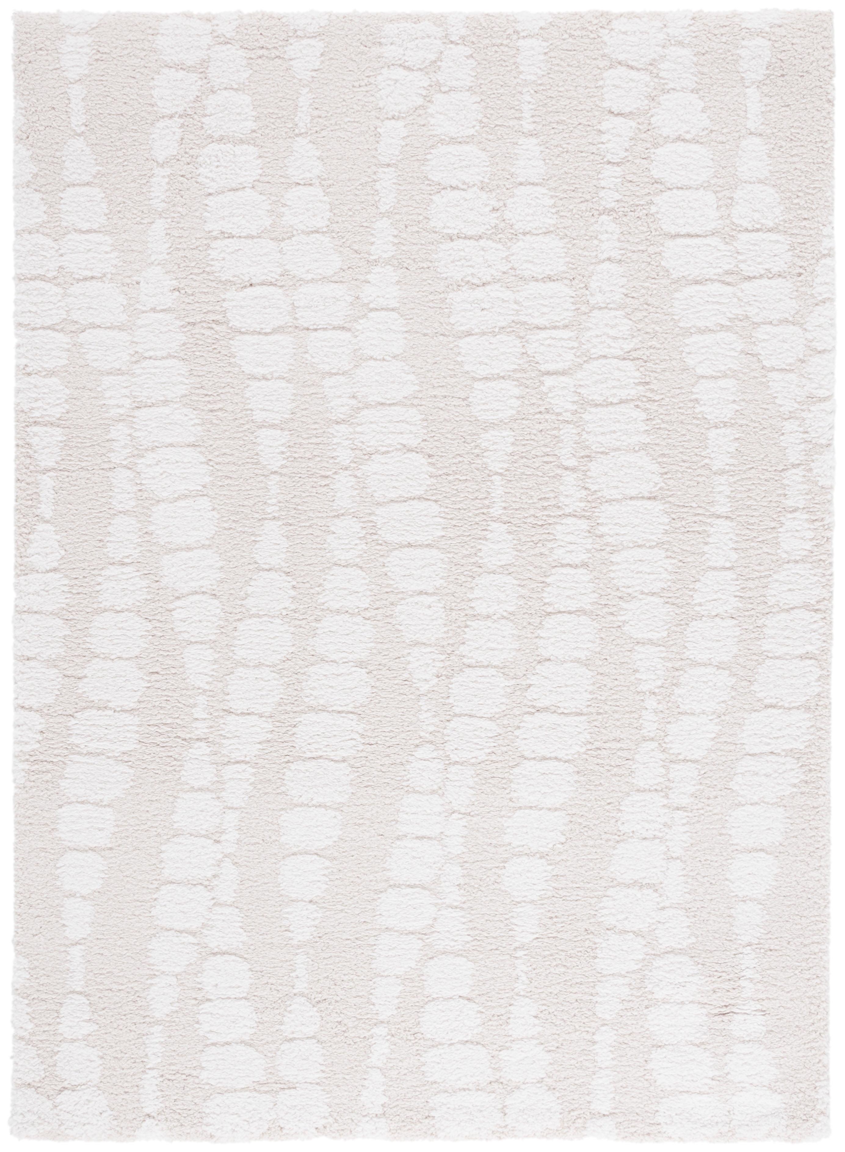 Ivory Geometric Shag Area Rug 5'3" x 7'6"