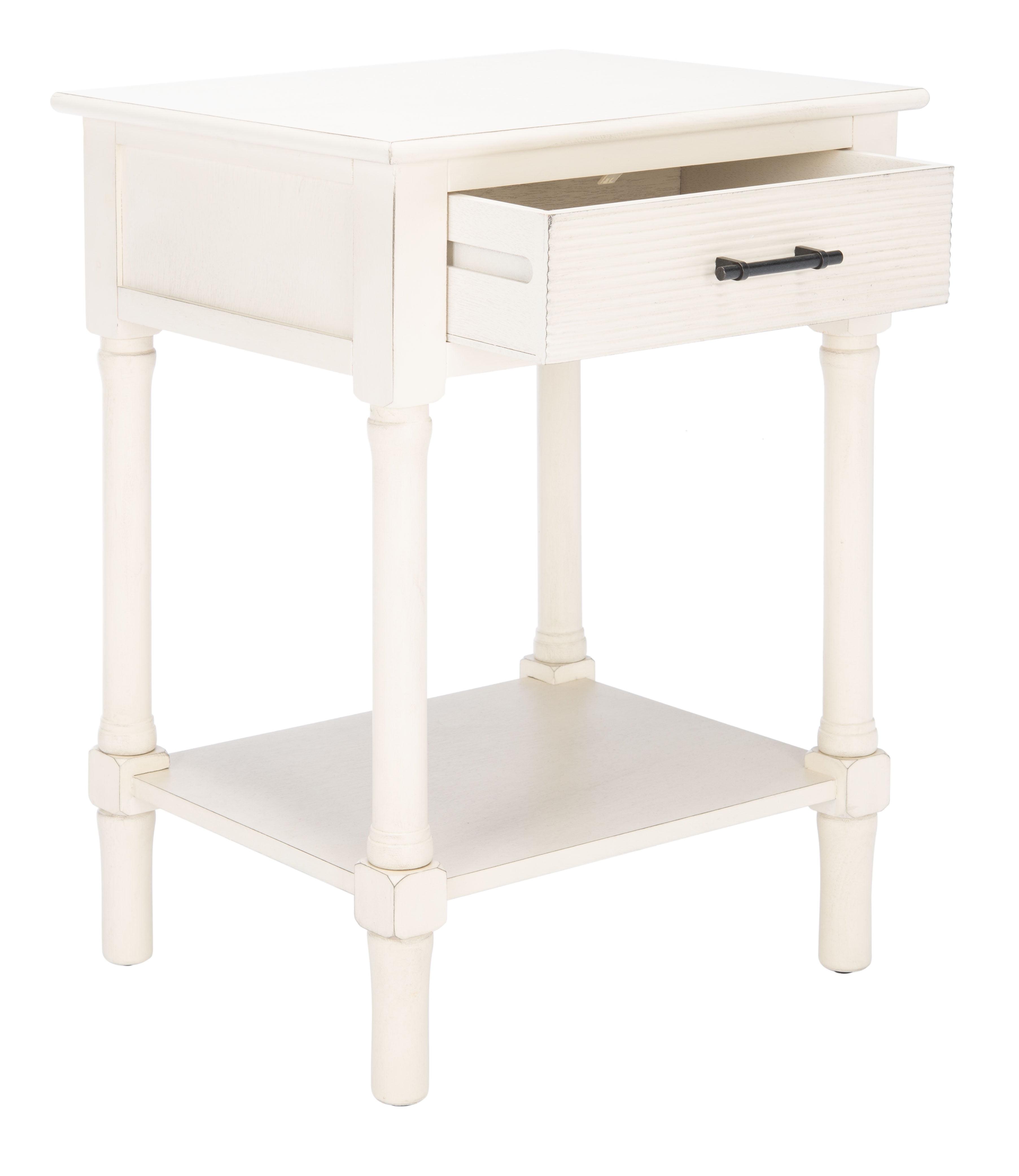 Distressed White Pinewood Accent Table with Storage