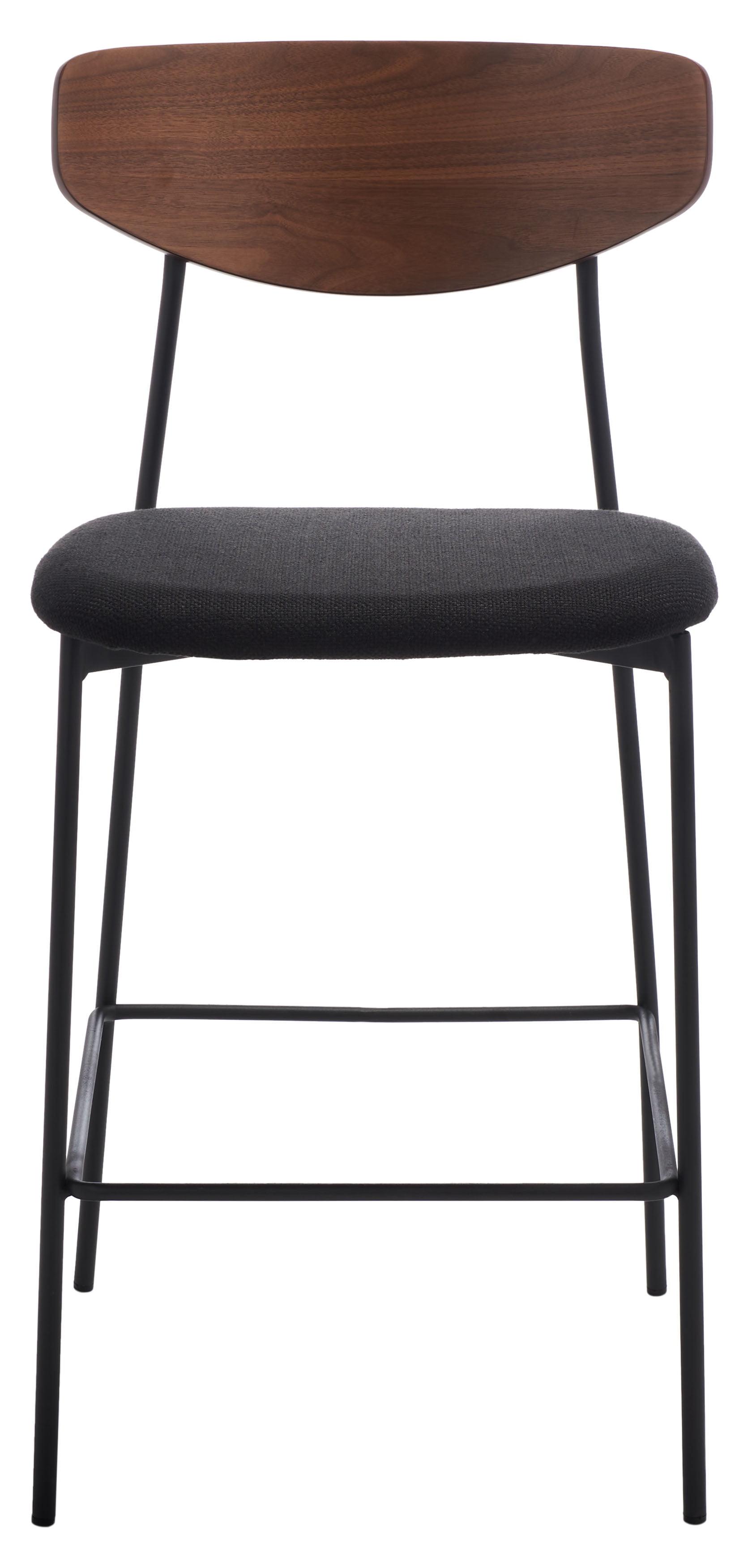 Retro-Chic Walnut & Black Leather Saddle Style Counter Stool