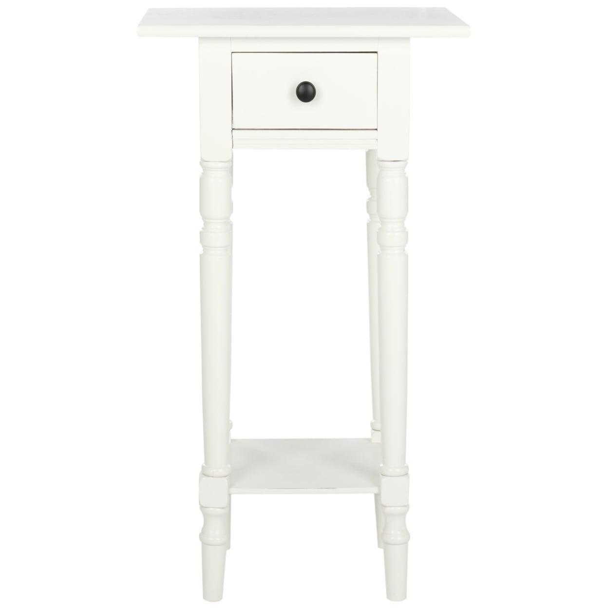 Transitional Distressed Cream Pine Wood End Table with Storage