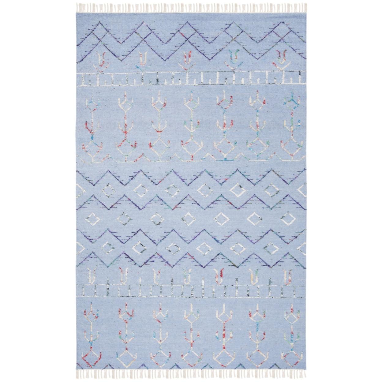 Heilig Hand-Knotted Blue Wool and Silk Southwestern 5' x 8' Rug