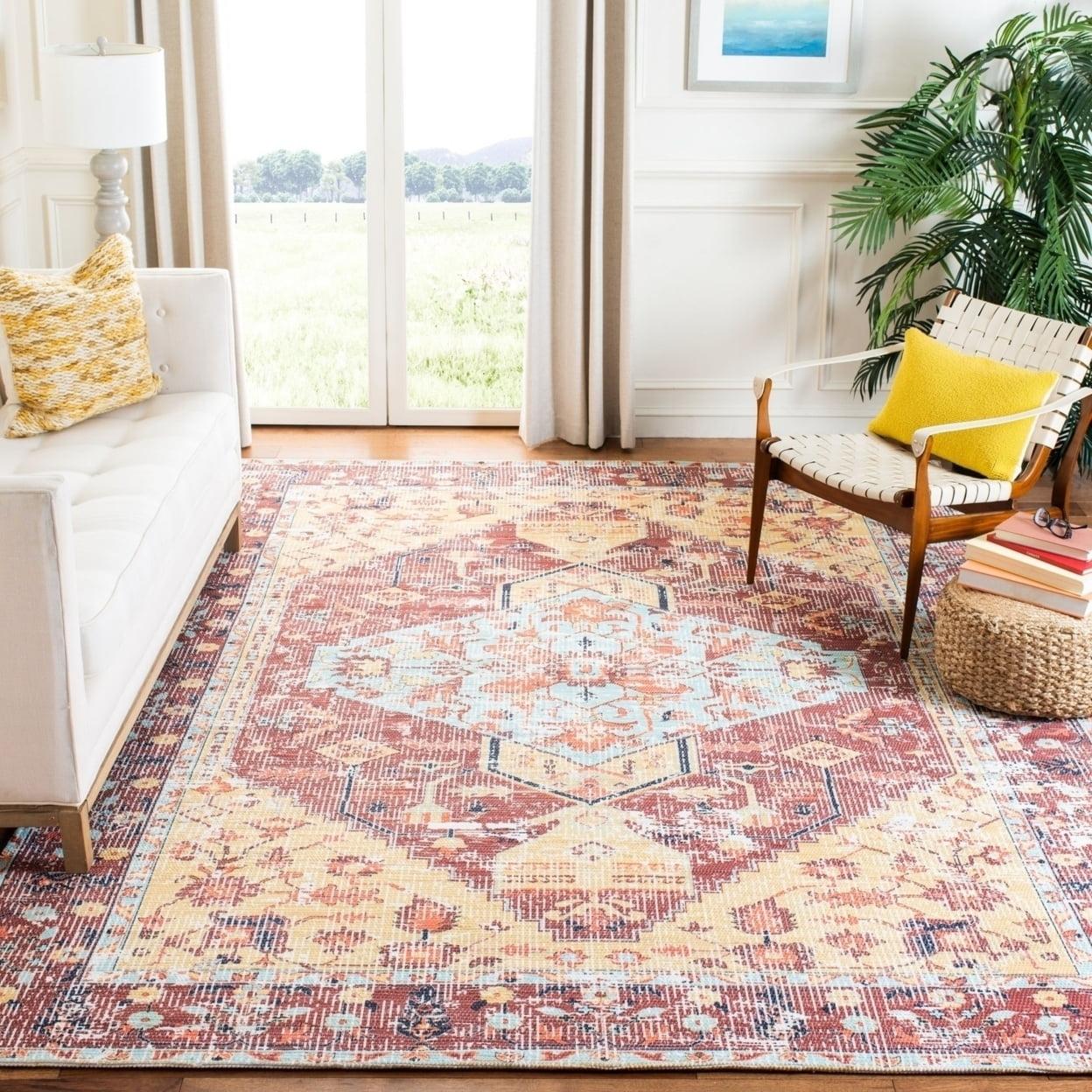 Saffron 6' x 6' Rust and Aqua Hand Loomed Cotton Area Rug