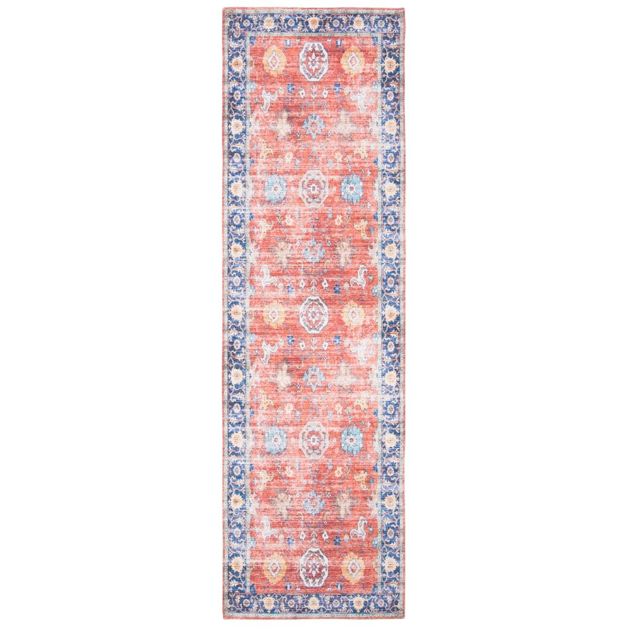 Saffron Blue and Rust Flat Woven Cotton Area Rug