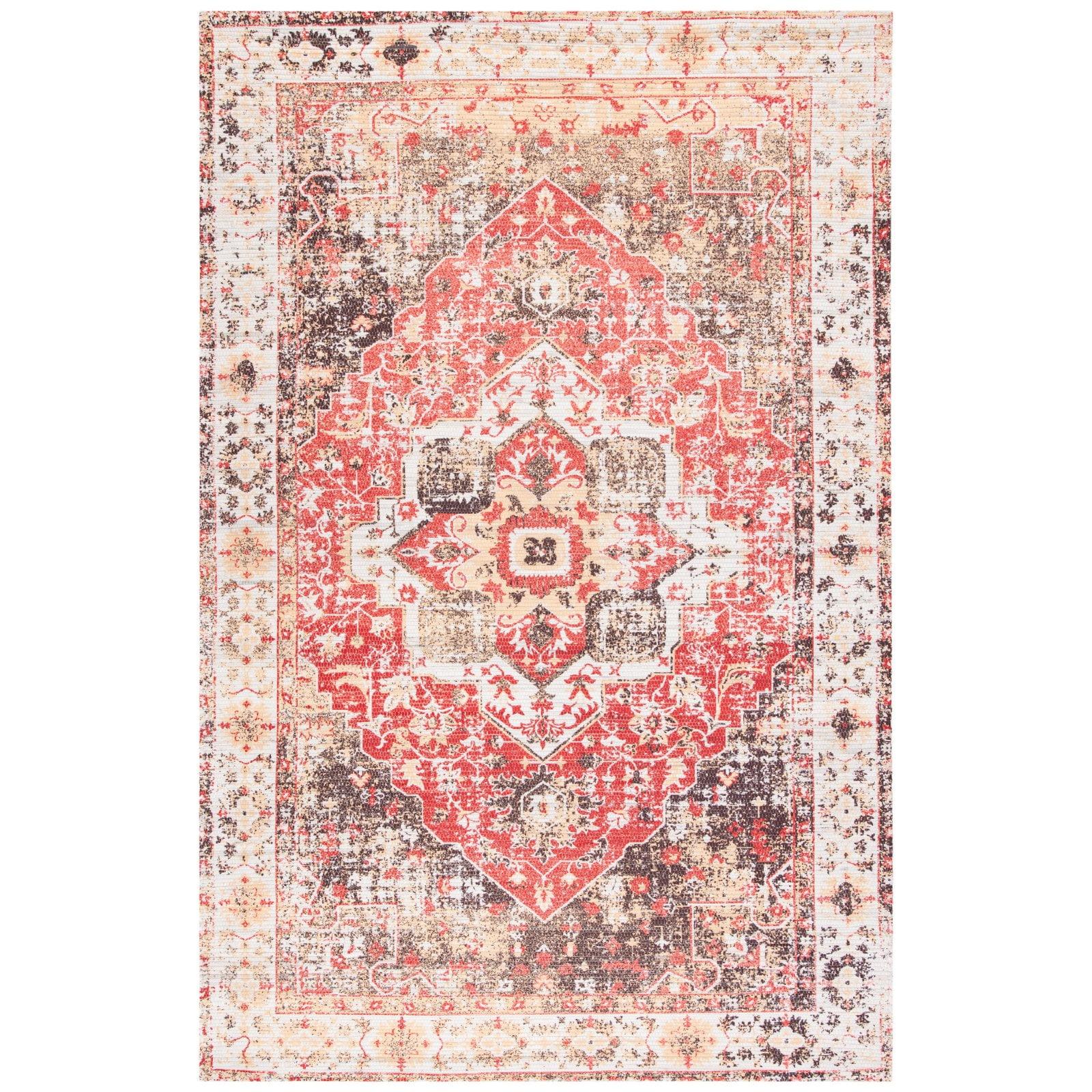 Ivory & Red Flat Woven Cotton Blend 8' x 10' Area Rug