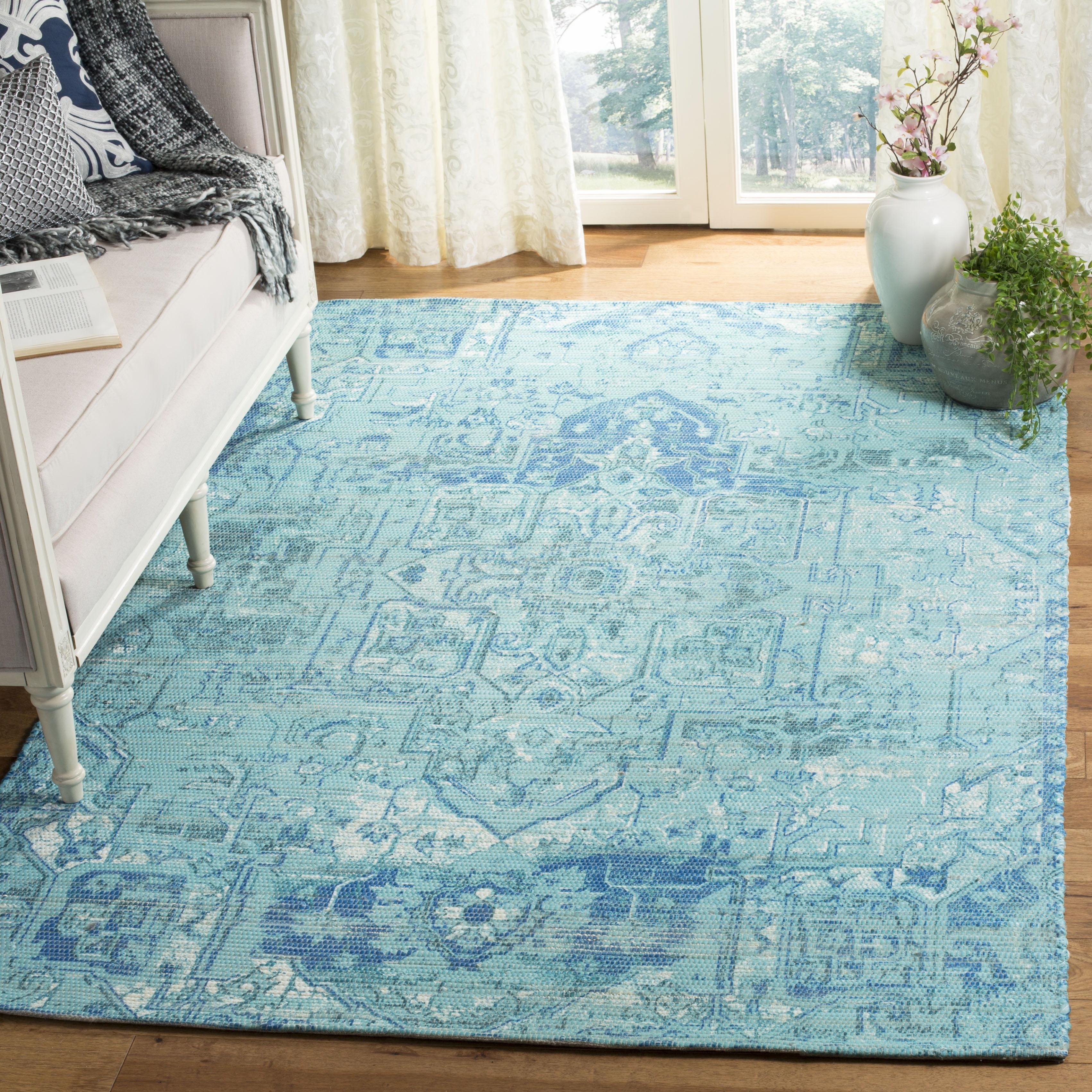 Aqua Blue Rectangular Synthetic Flat Woven Area Rug, 4' x 6'