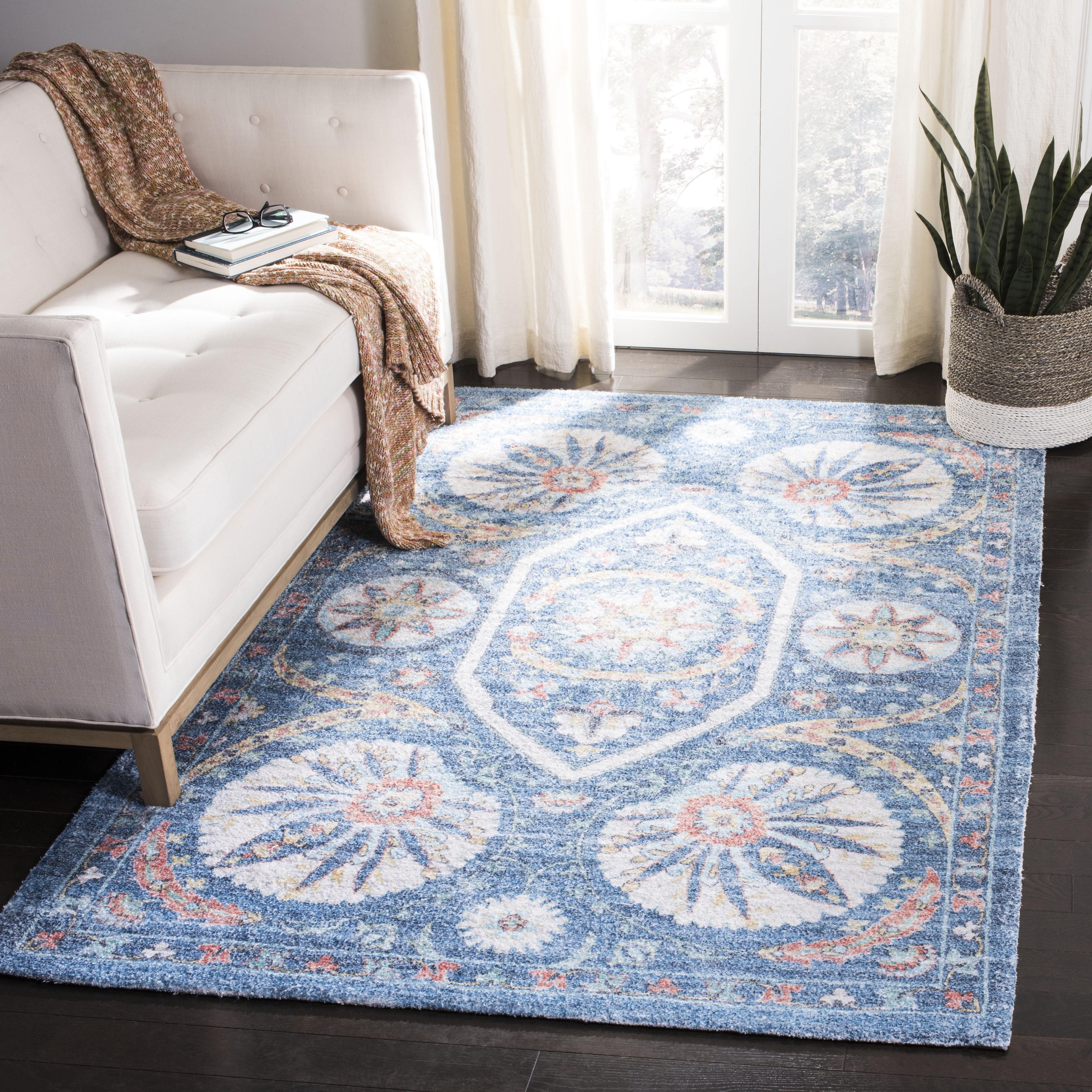 Handmade Blue & Cream Cotton-Synthetic 4'x6' Reversible Flat Woven Rug