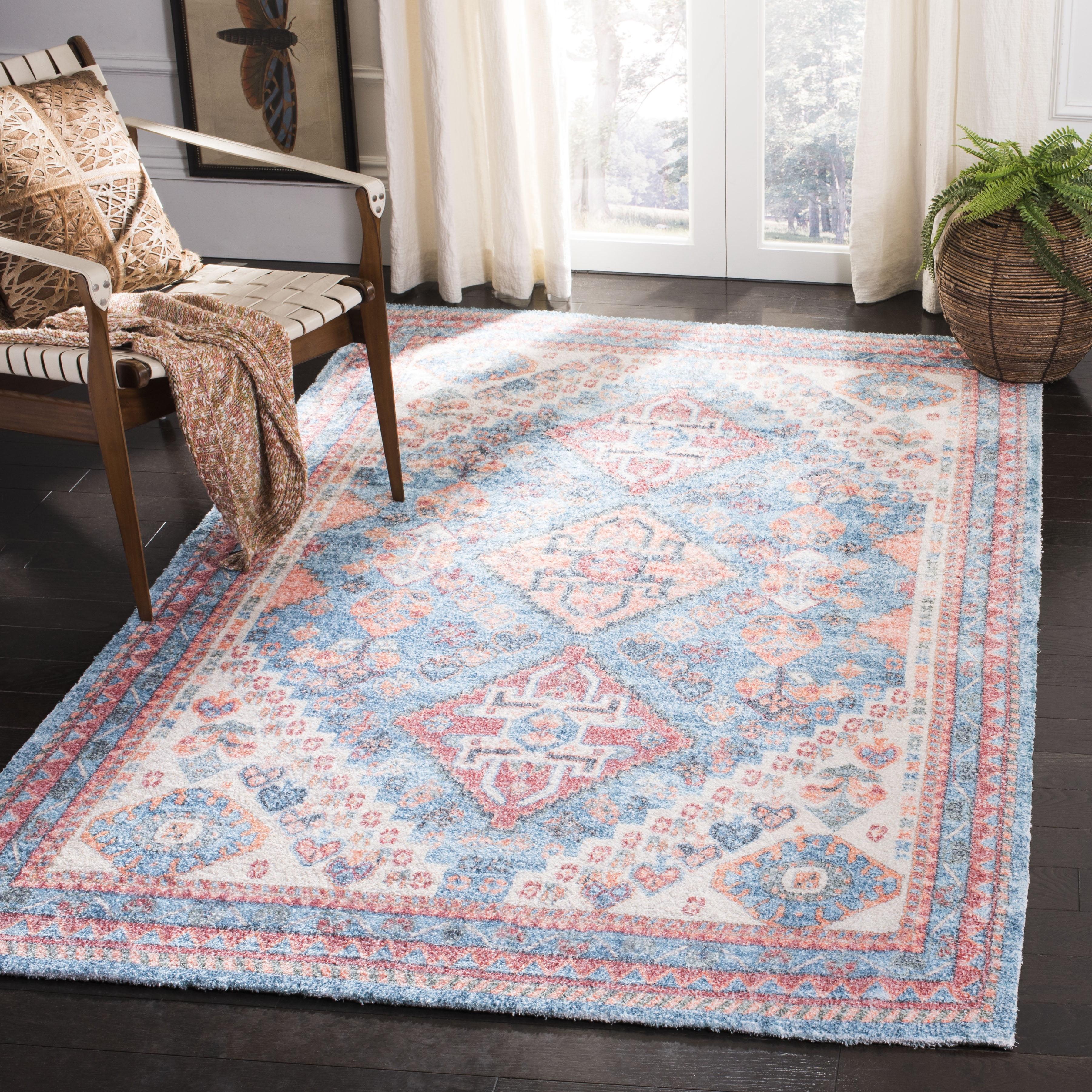 Saffron Blue and Rust Hand Loomed Wool Area Rug