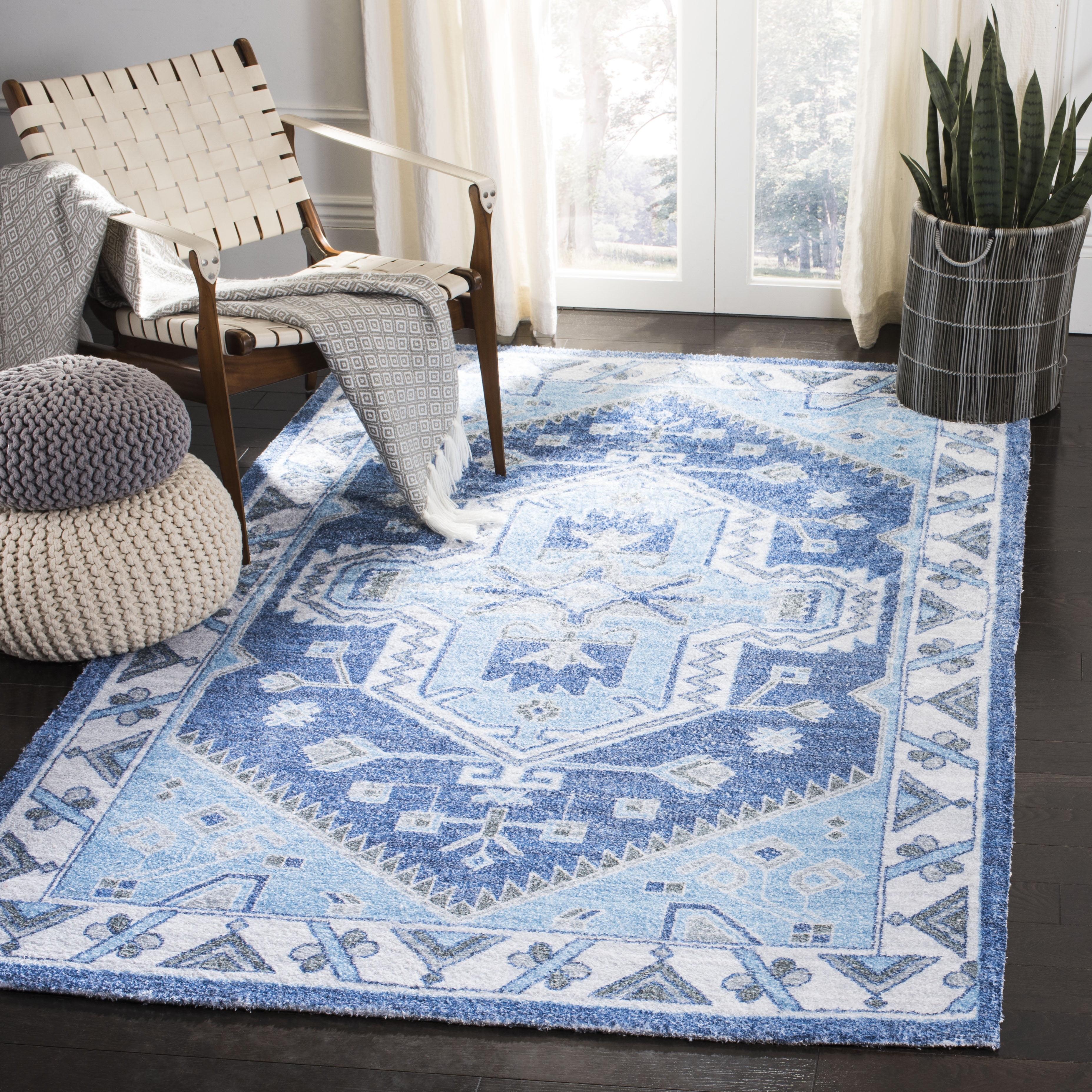 Saffron Blue Ivory 8' x 10' Flat Woven Wool Cotton Rug