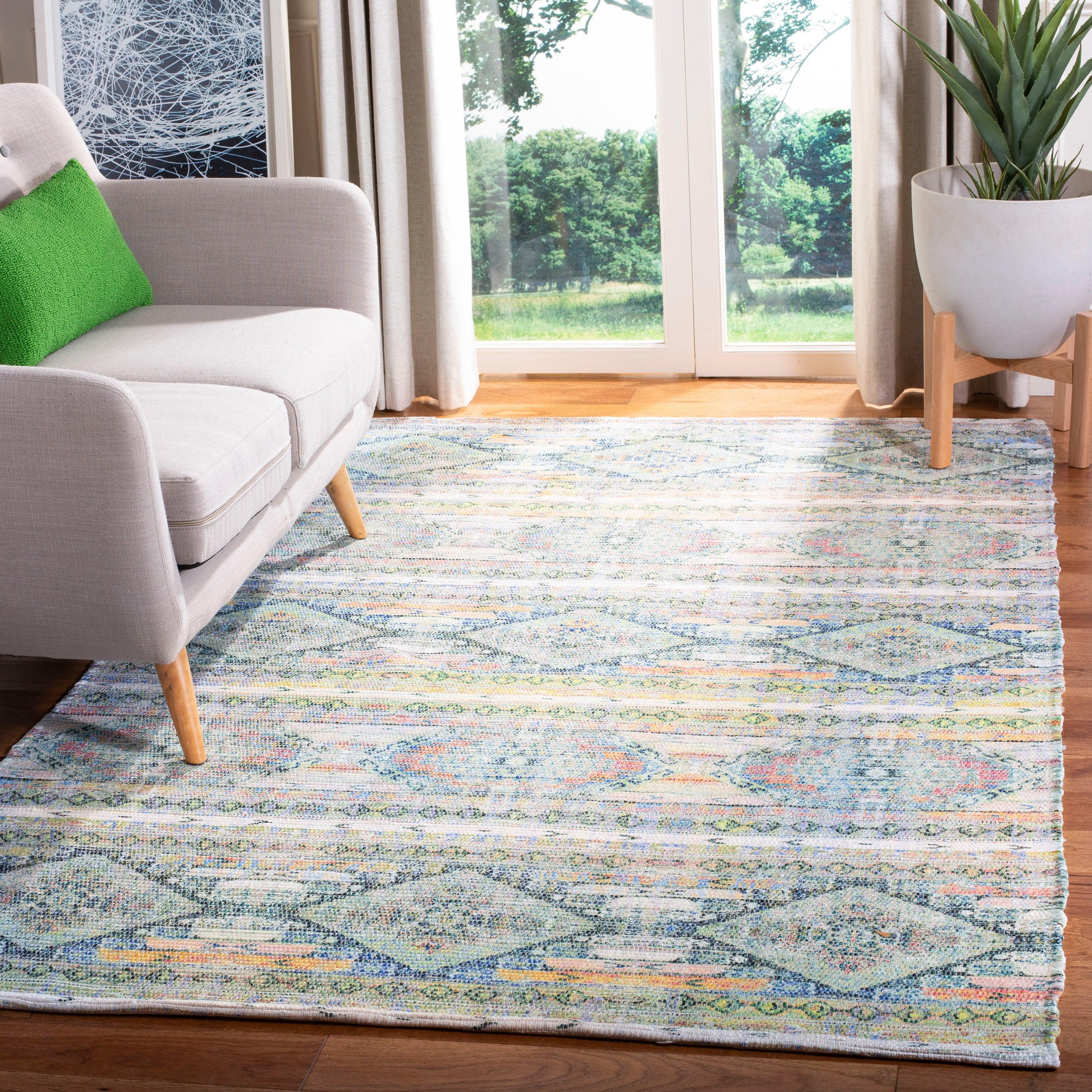 Saffron 6' x 9' Blue Cotton Synthetic Flat Woven Rug