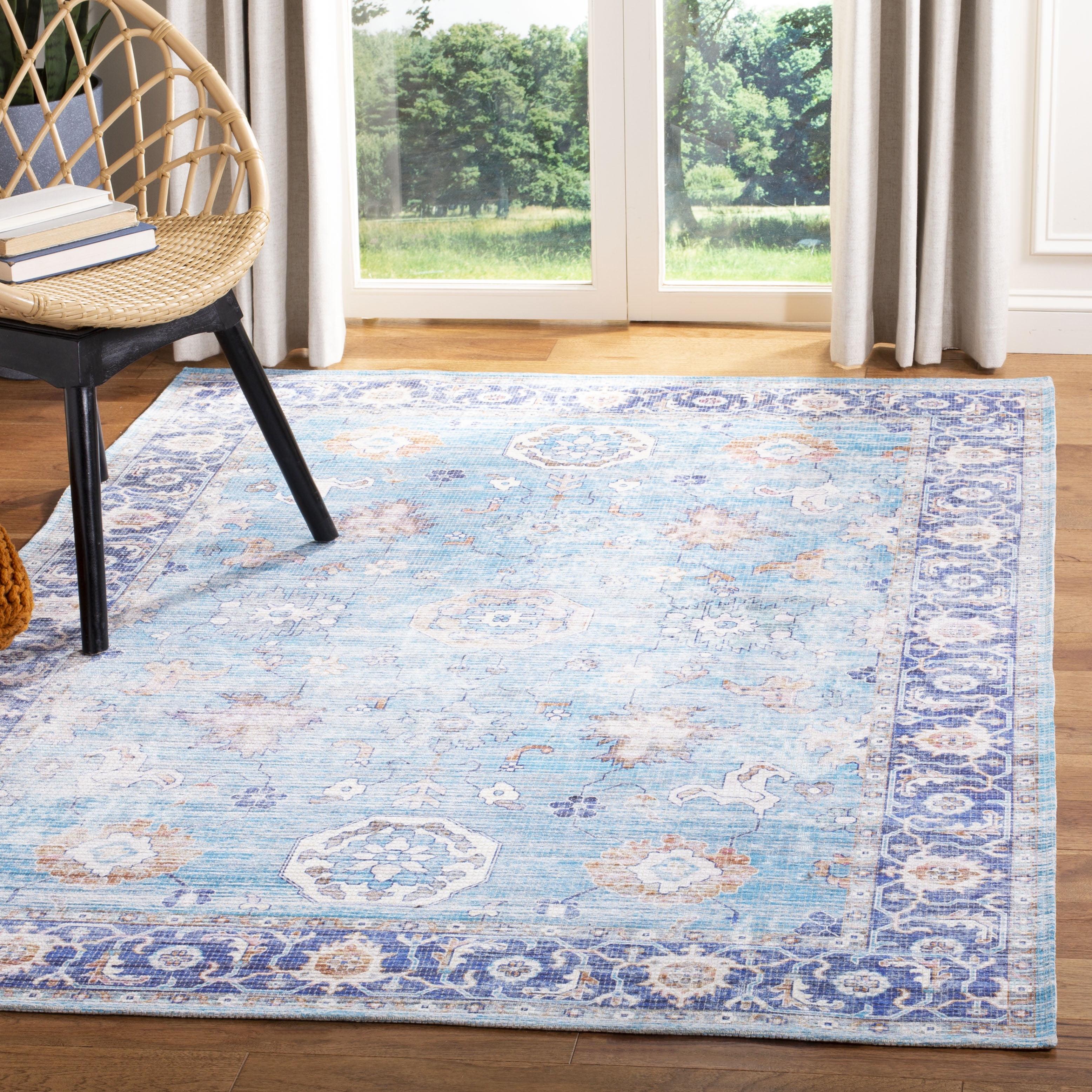 Aqua/Navy Flat Woven Cotton Chenille 5' x 8' Area Rug