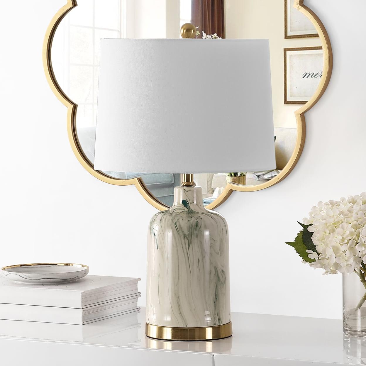 White and Gold Ceramic Arc Table Lamp with Adjustable Shade