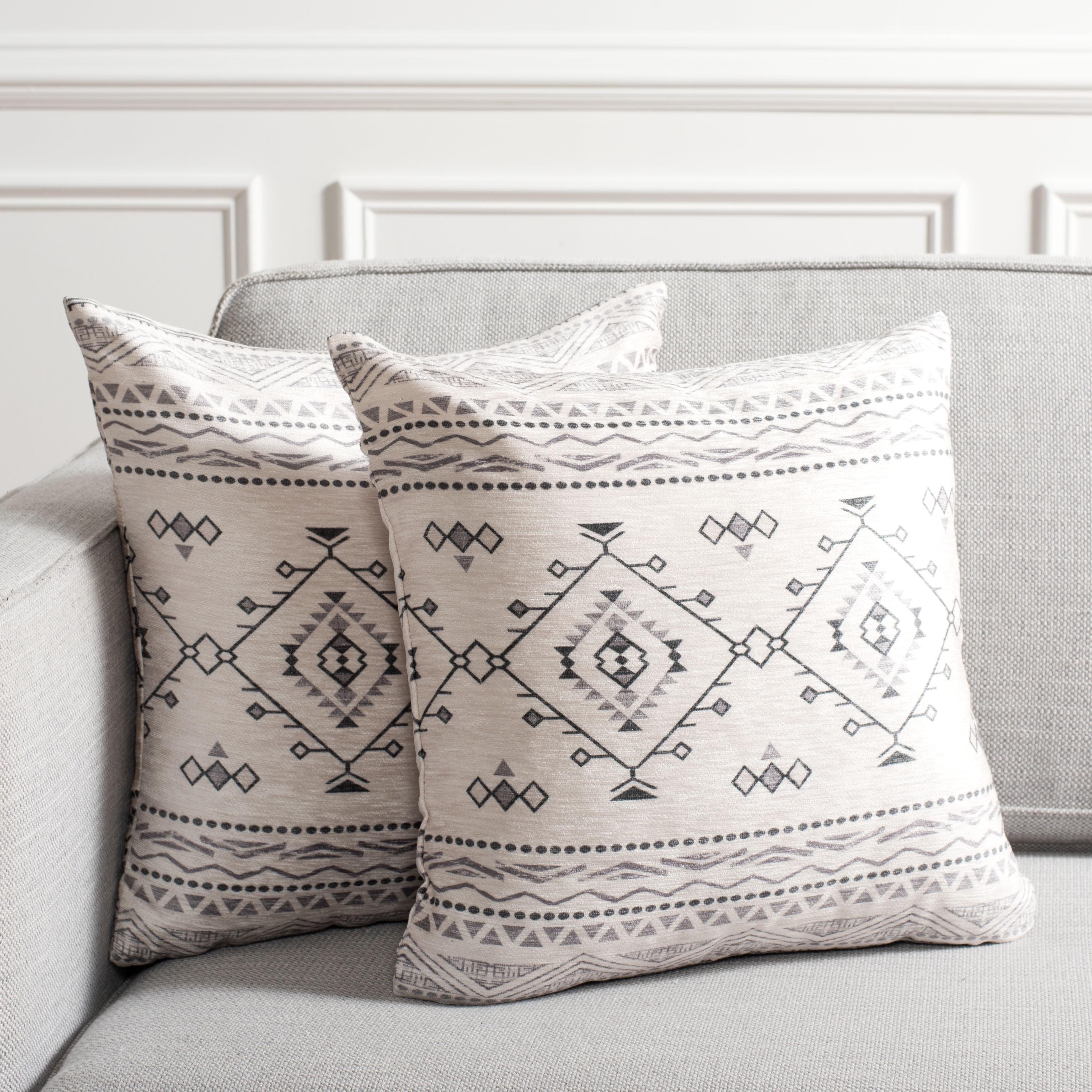 Samira Beige and Black Geometric Chenille Pillow Set