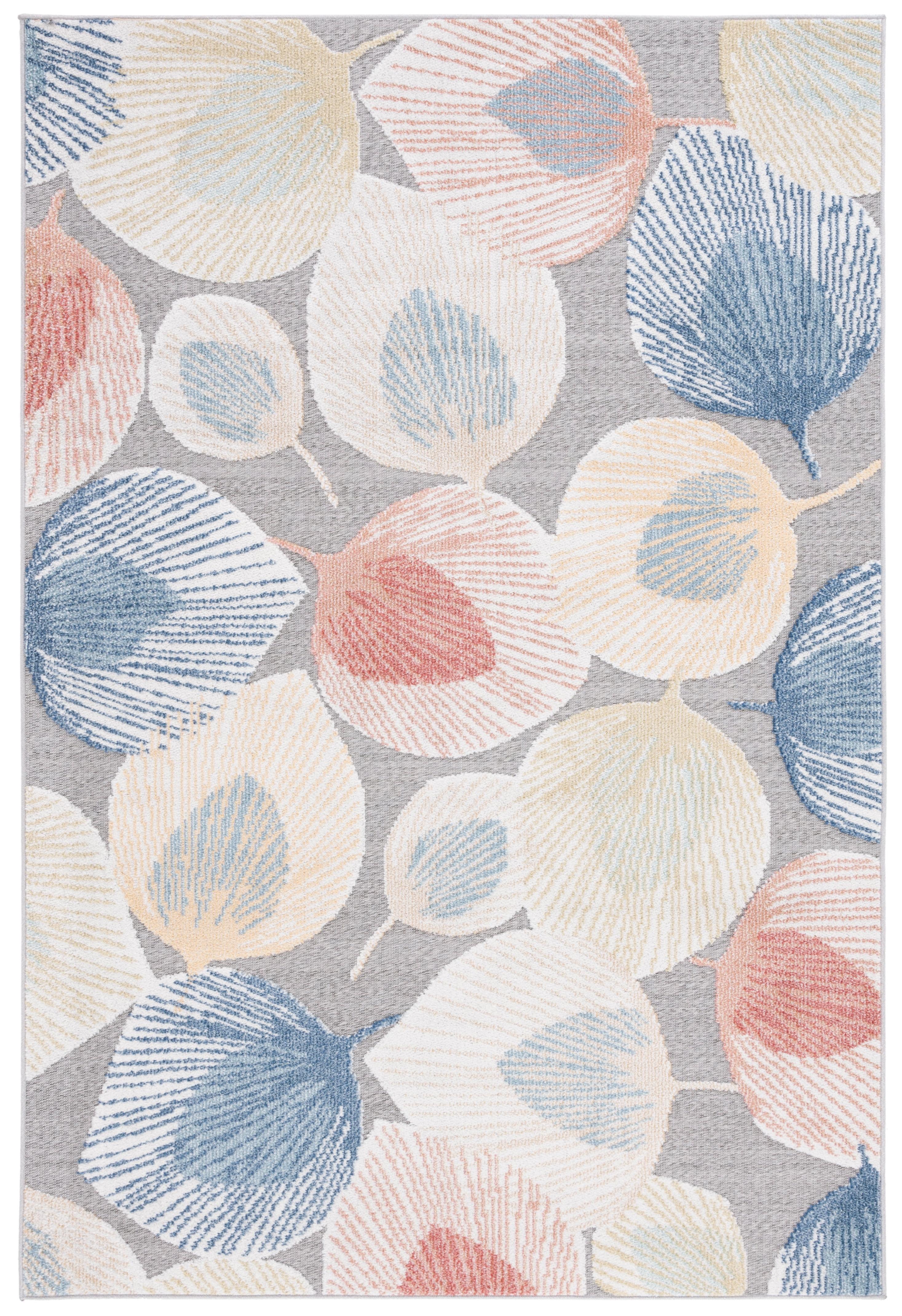 Beige and Grey Floral Synthetic 8' x 10' Reversible Area Rug