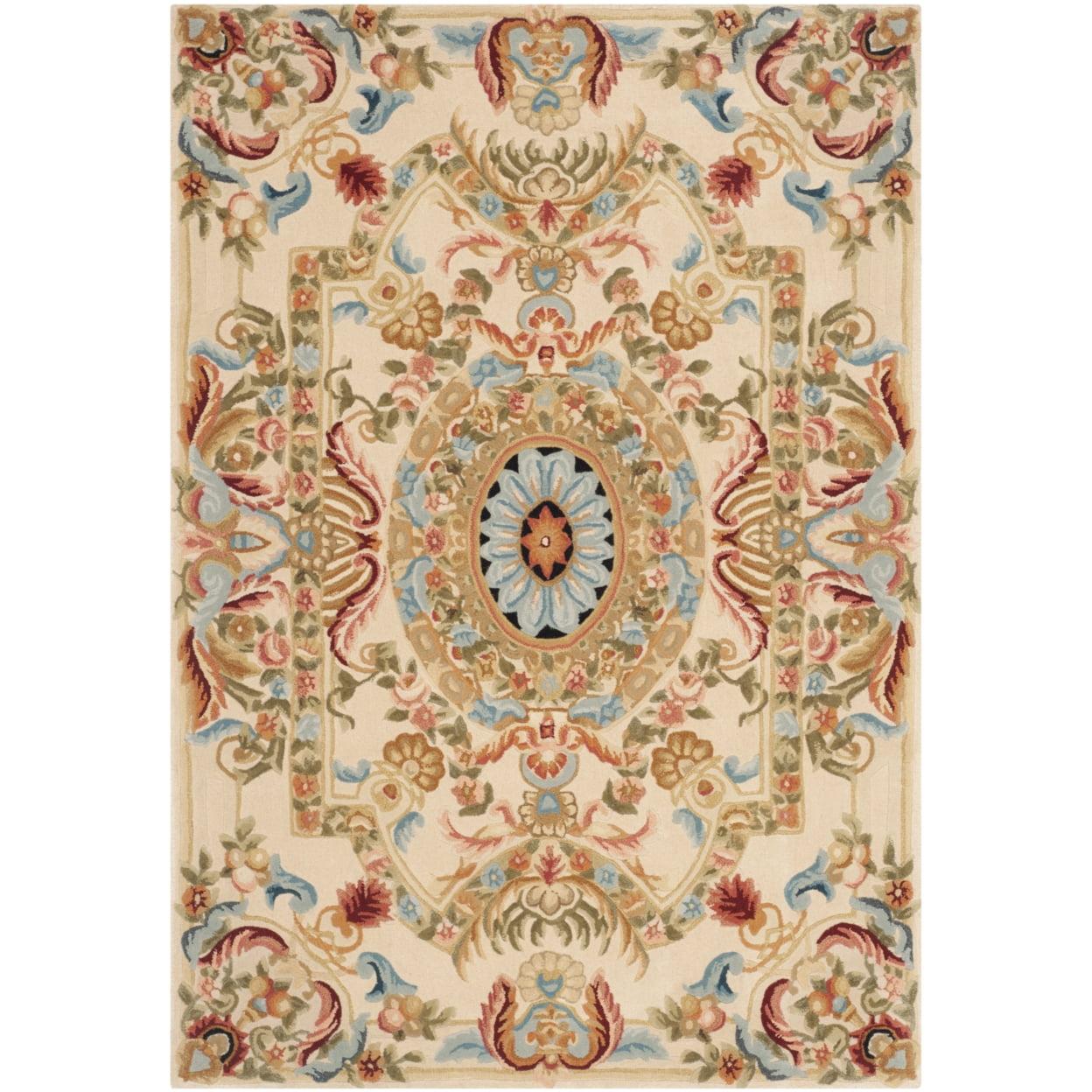 Elegant Sage & Beige Hand-Tufted Wool Rectangular Rug 4' x 6'