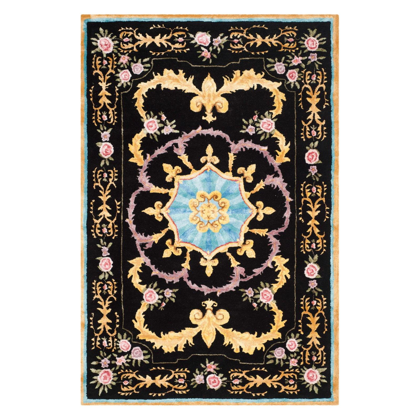 SAFAVIEH Savonnerie Elvan Floral Bordered Wool Area Rug, Black/Multi, 9' x 12'