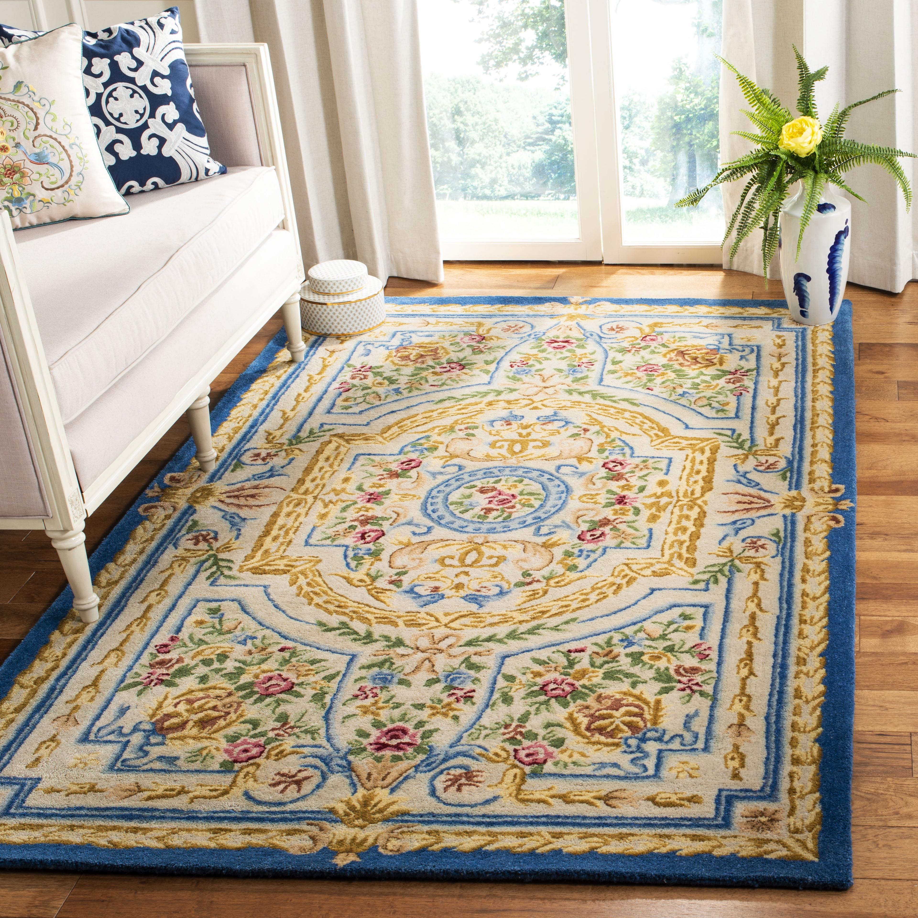 Handmade Blue Wool 9' x 12' Tufted Area Rug