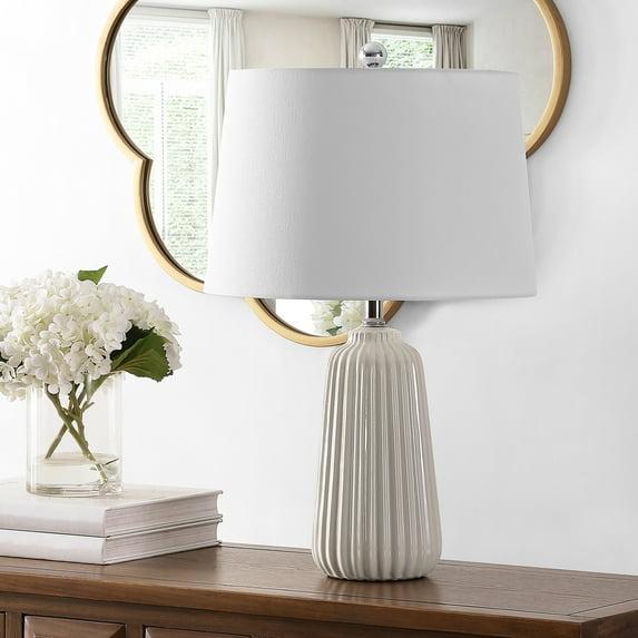 Wildon Home® Modern Ceramic Table Lamp With Led Bulb Included - Elegant Ivory Finish And Textured Design For Bedroom, Living Room, Or Home Office