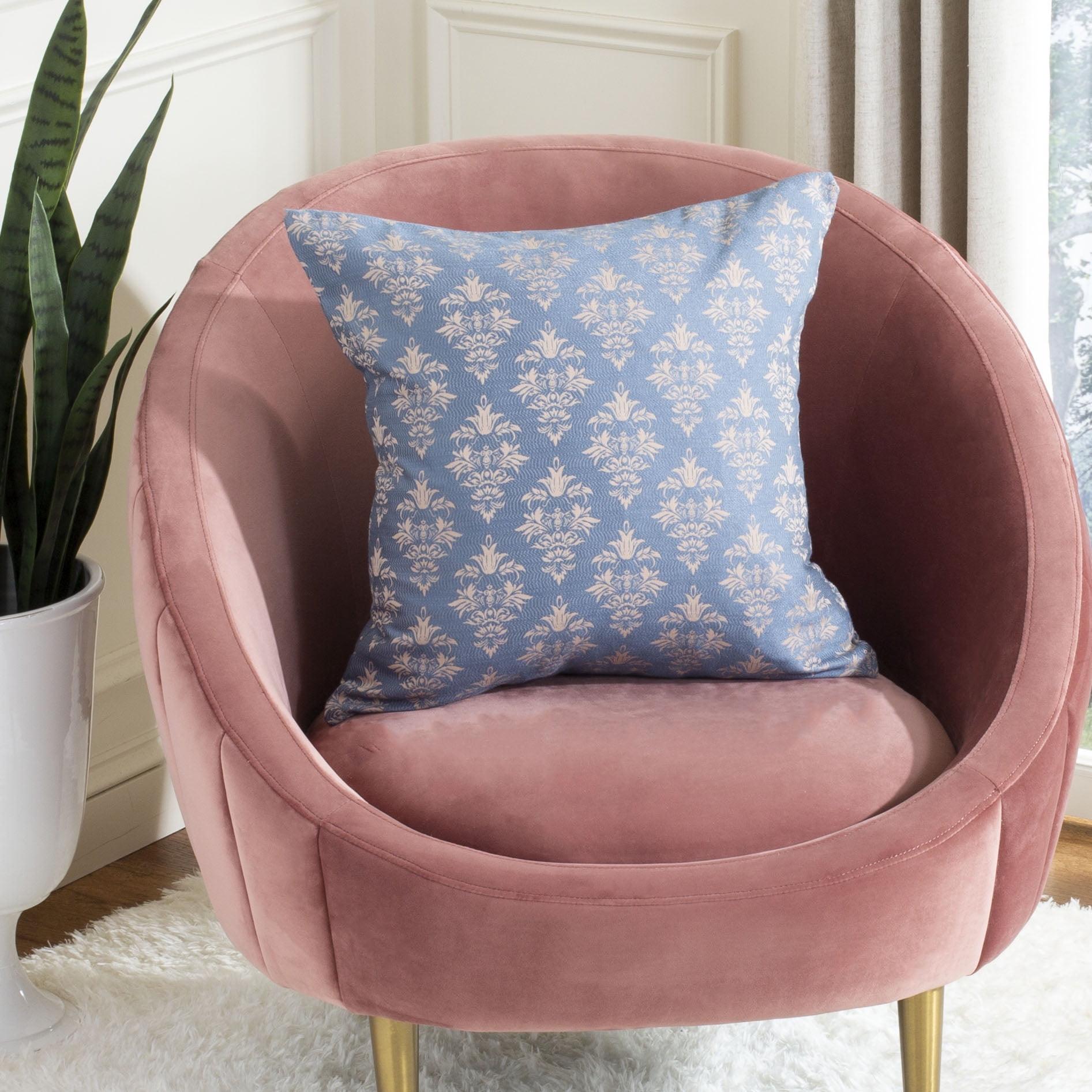 Seanna Blue Damask Cotton Square Throw Pillow