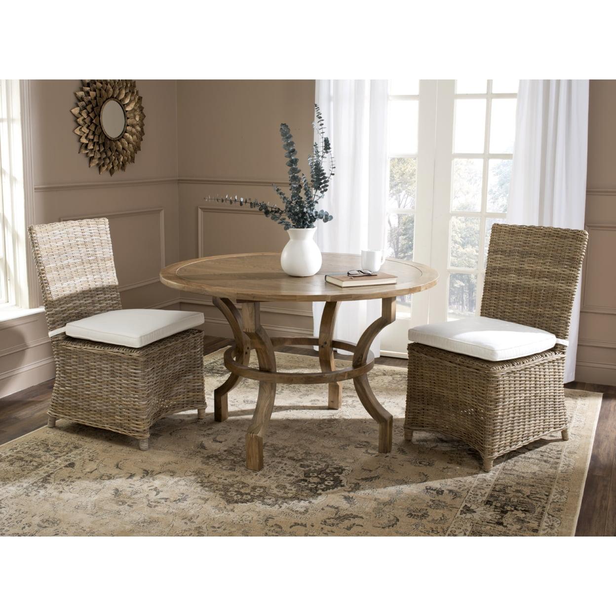 Transitional 21'' White and Brown Rattan Cane Side Chair Set
