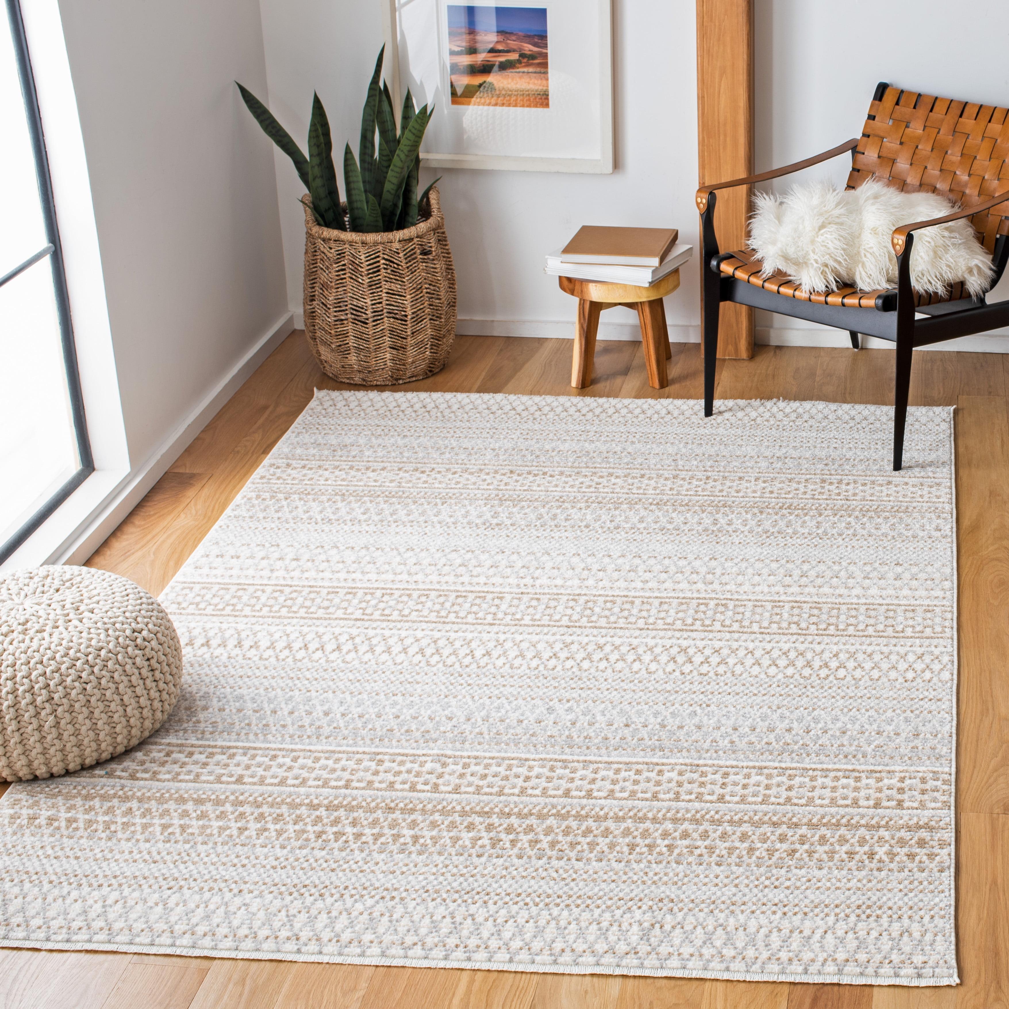 Boho Modern Beige Round Synthetic Easy-Care Area Rug