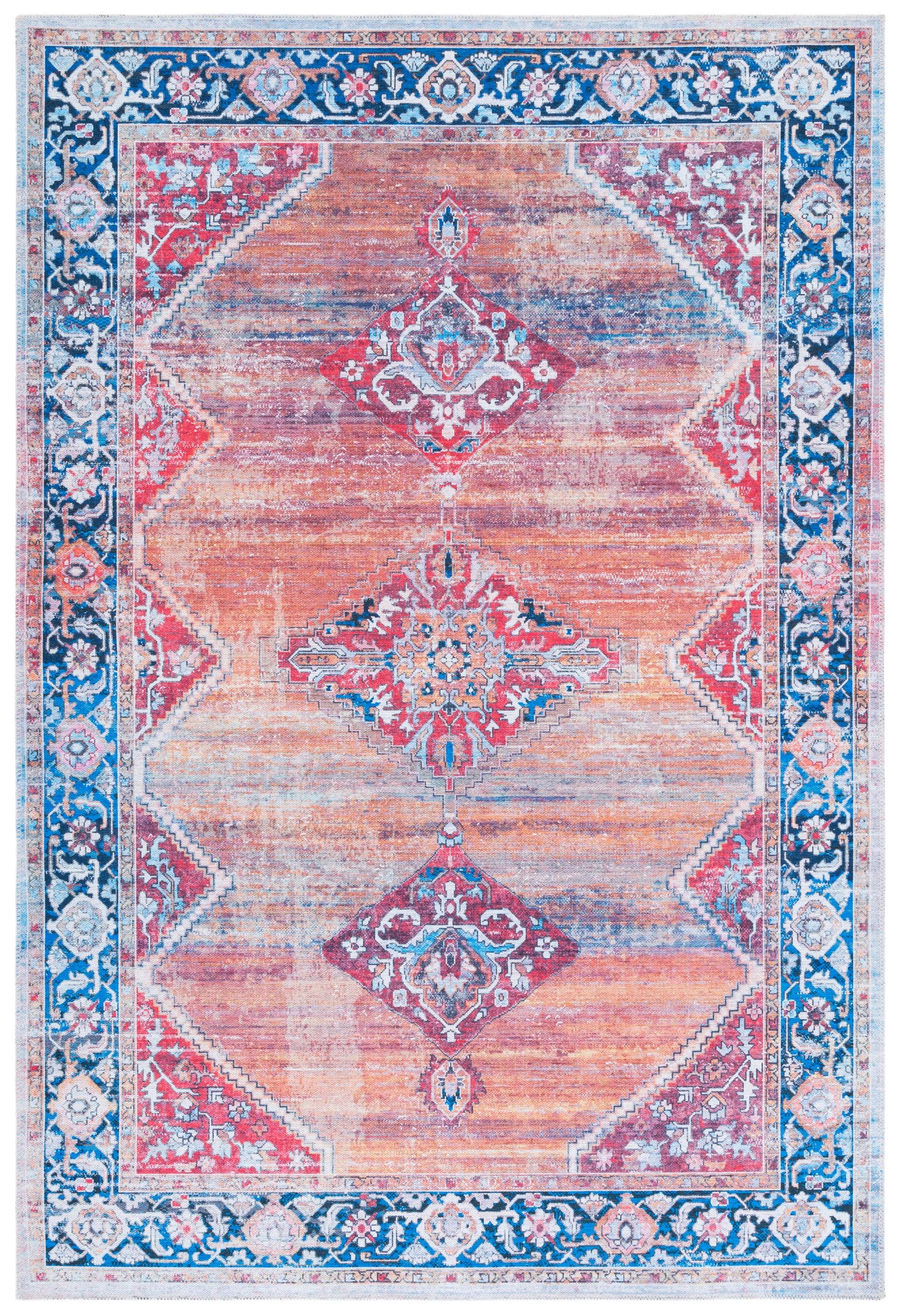 Serapi SEP376 Power Loomed Machine Washable Area Rug - Rust/Navy - 5'3"x7'7" - Safavieh.