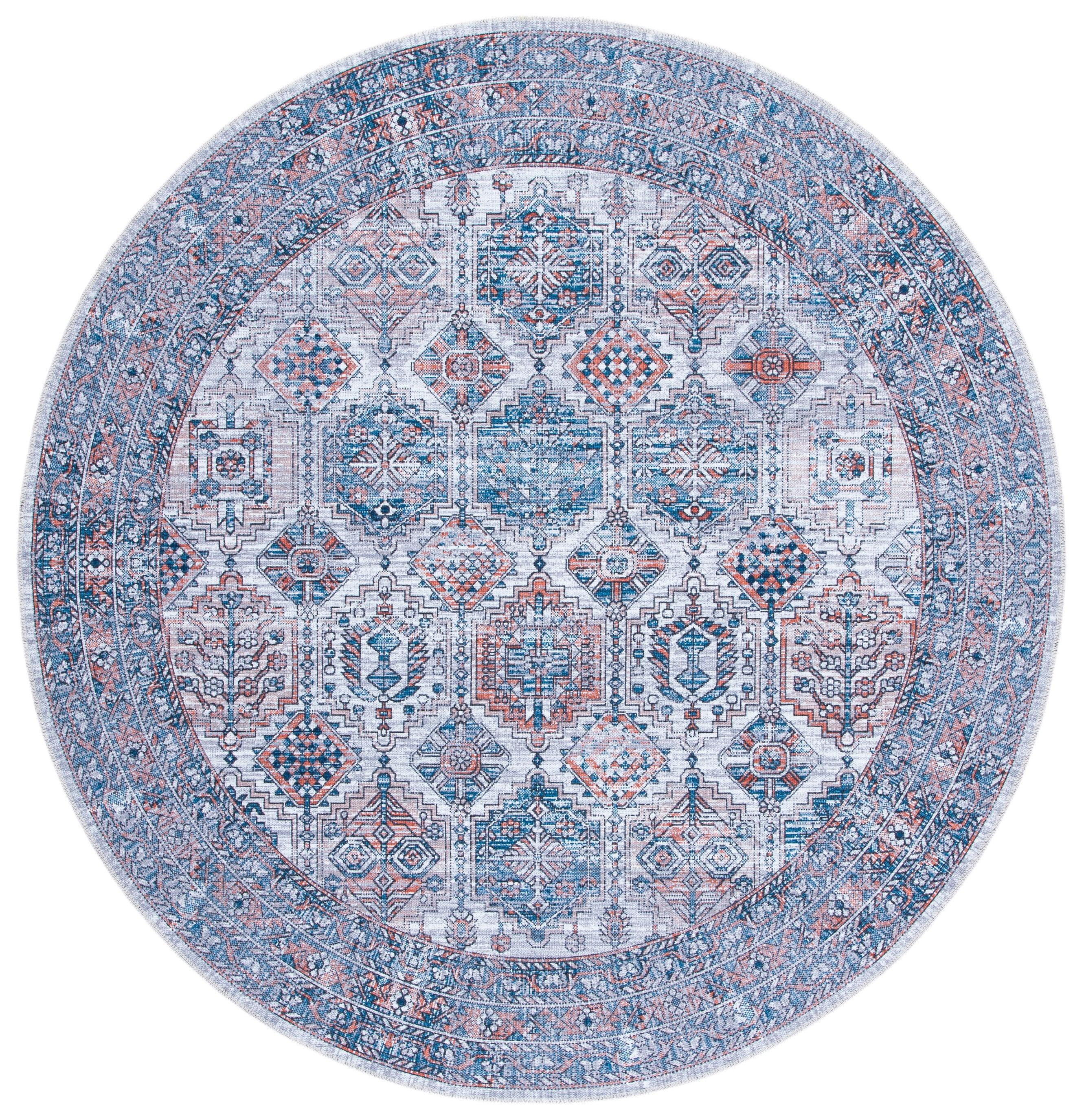 Serapi SEP520 Power Loomed Machine Washable Skid-Resistant Indoor Area Rug - Ivory/Rust - 6'7" Round - Safavieh