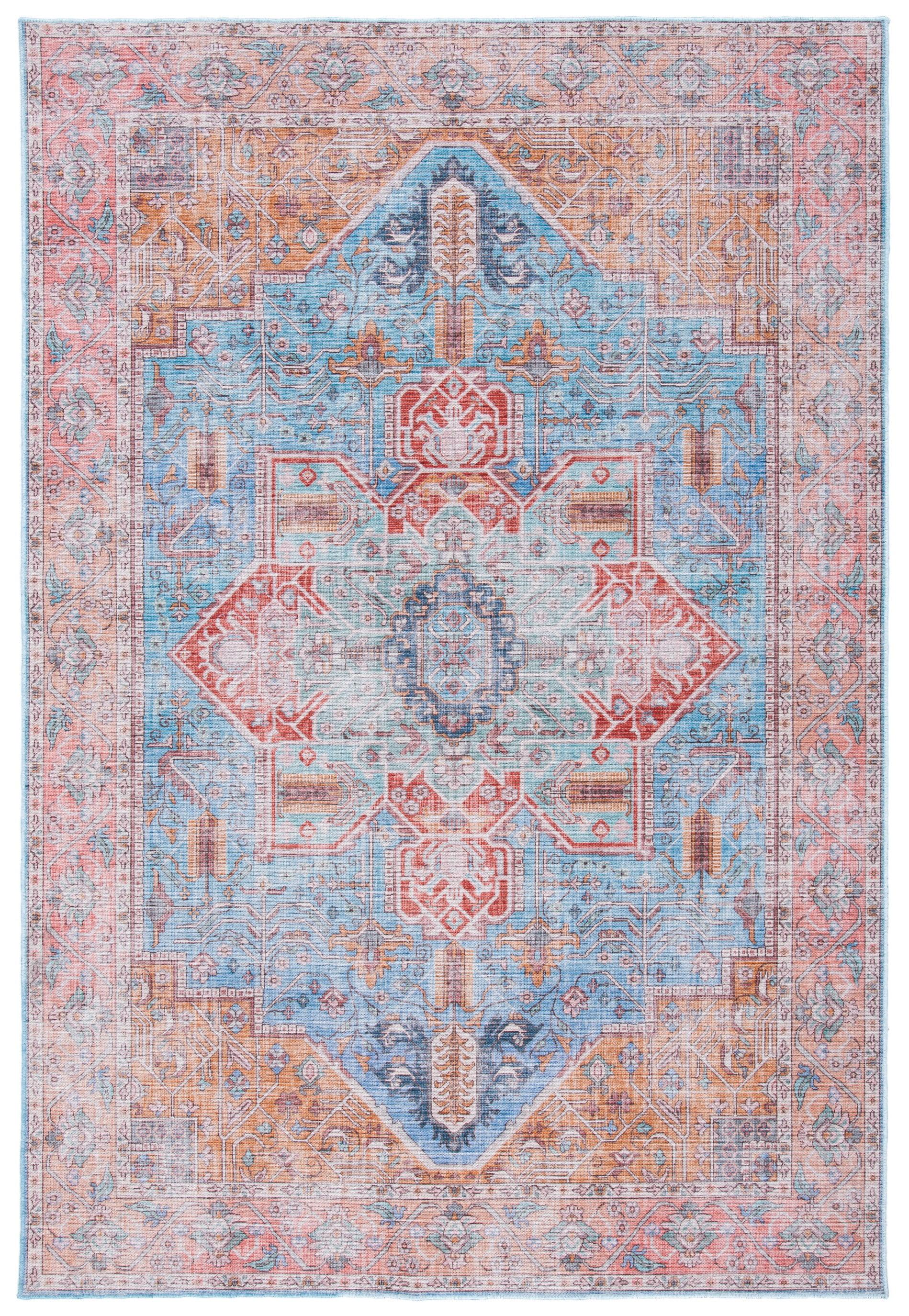 Serapi Blue and Rust Washable Viscose Area Rug 4' x 6'