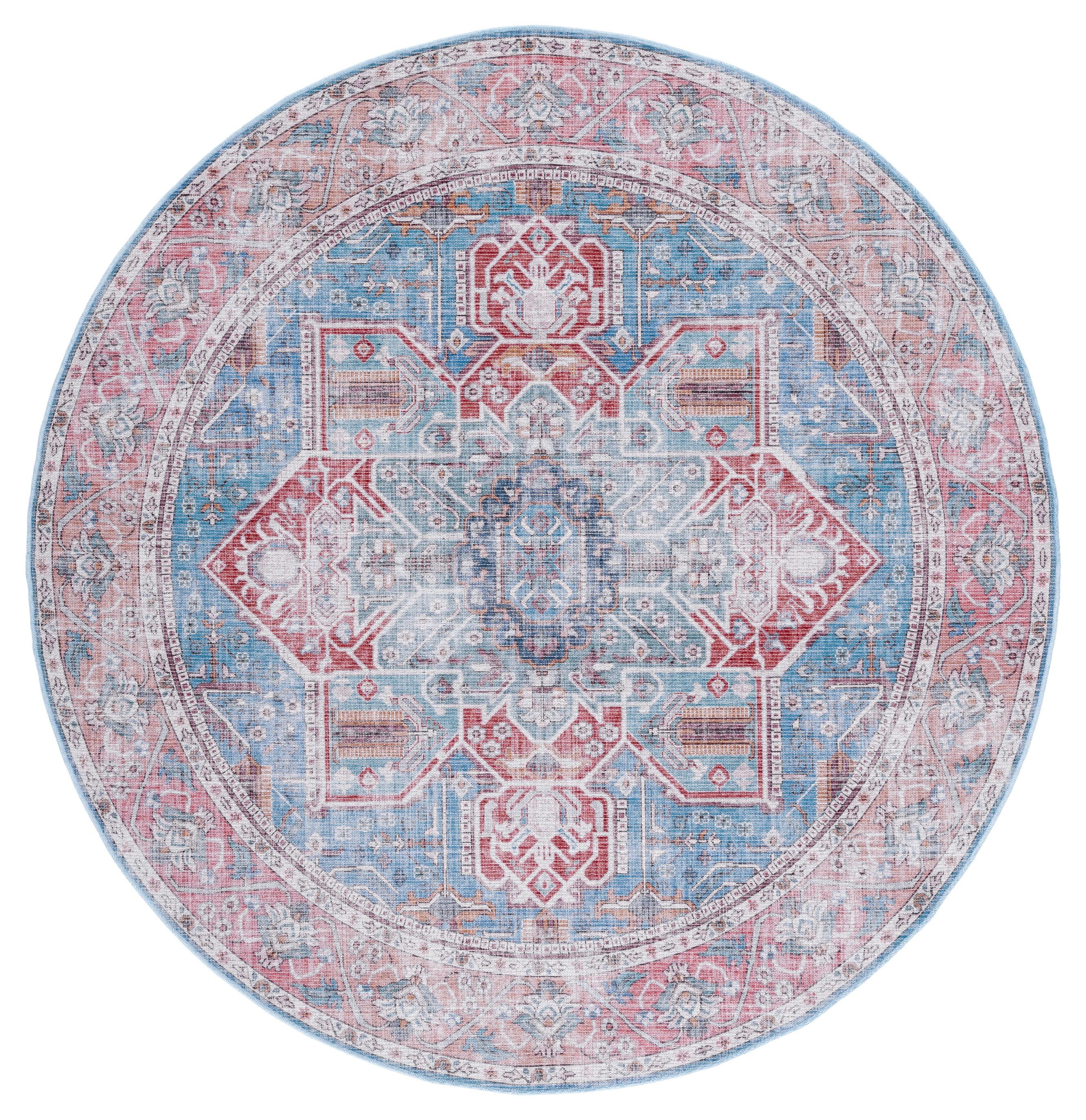 Serapi SEP582 Power Loomed Machine Washable Area Rug - Blue/Rust - 6'7" round - Safavieh.