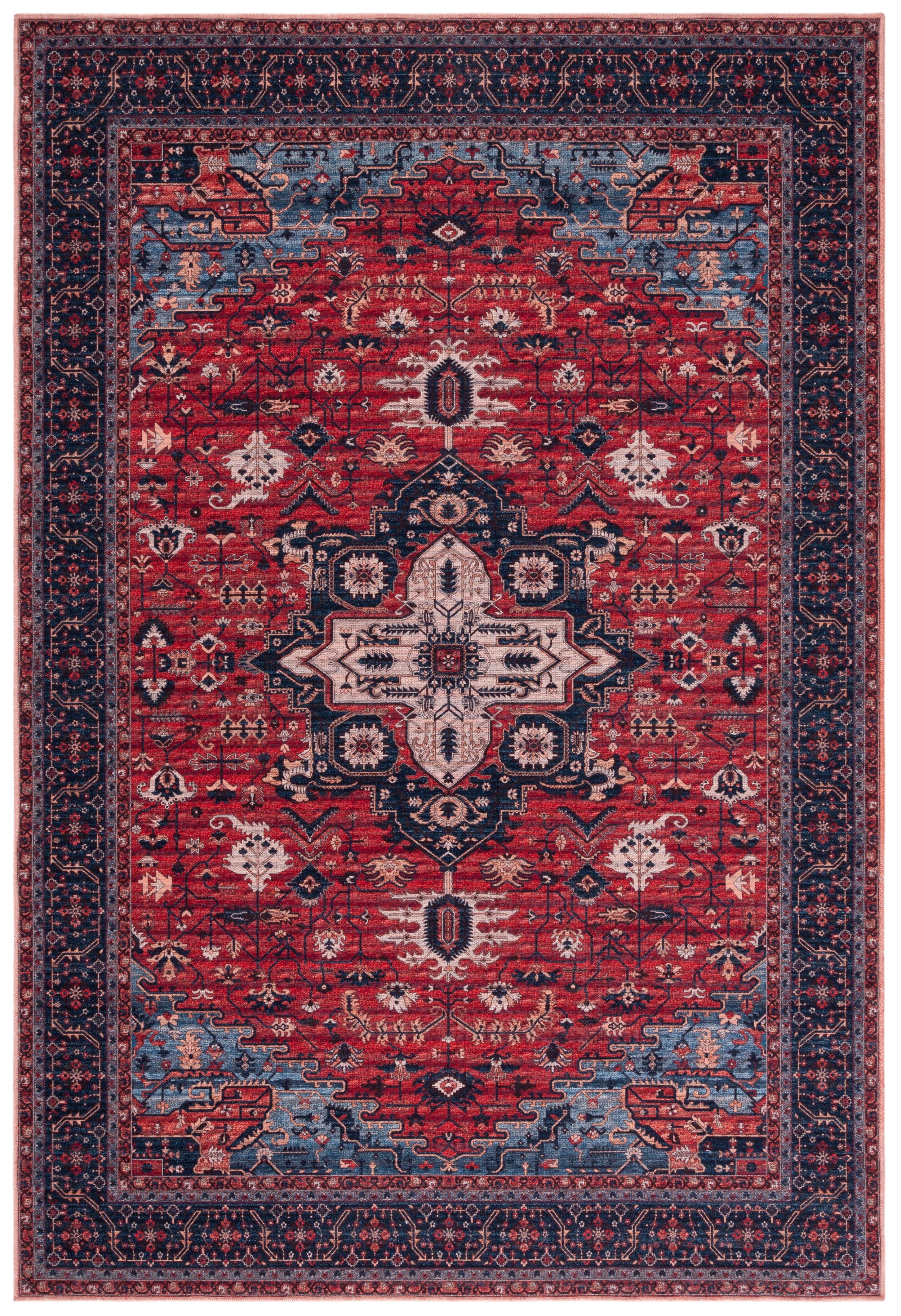 Serapi SEP560 Power Loomed Machine Washable Skid-Resistant Indoor Accent Rug - Red/Navy - 3'3"x5' - Safavieh