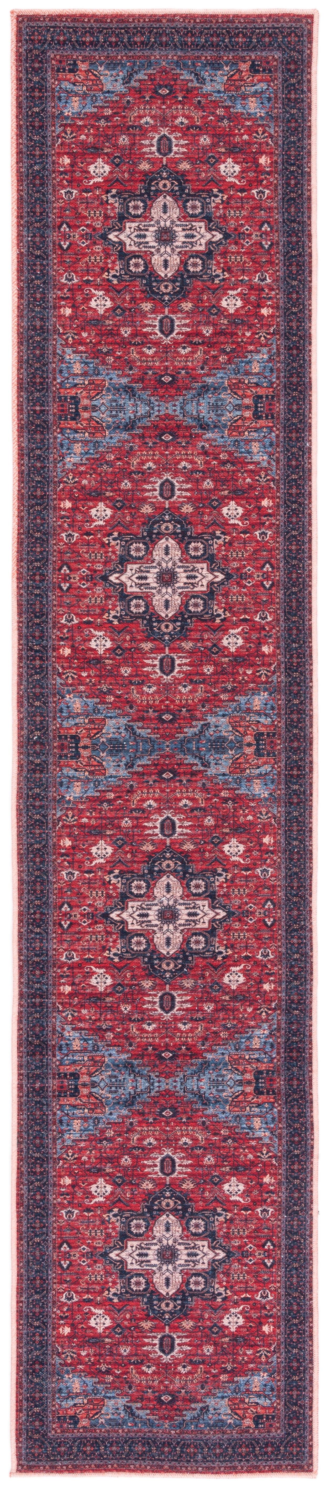 Serapi SEP560 Power Loomed Machine Washable Skid-Resistant Indoor Accent Rug - Red/Navy - 2'x5' - Safavieh