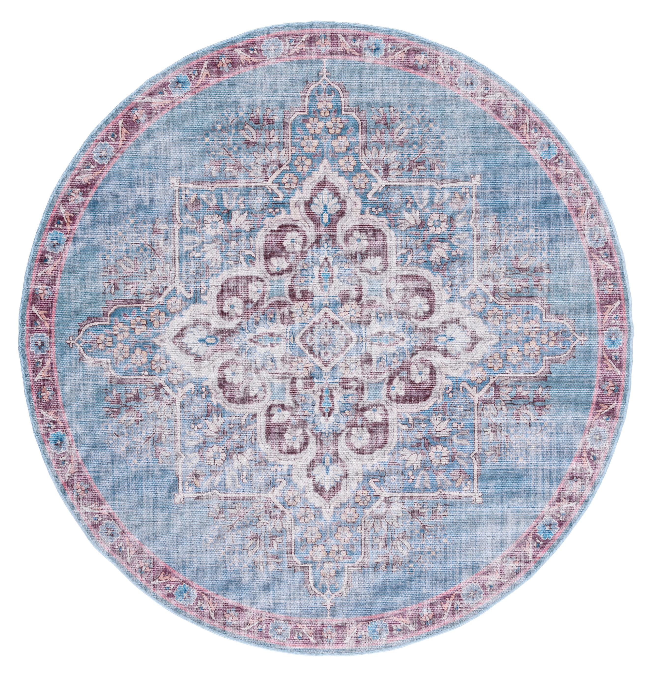 Serapi Elegance Round 6'7" Blue & Brown Hand-Knotted Area Rug