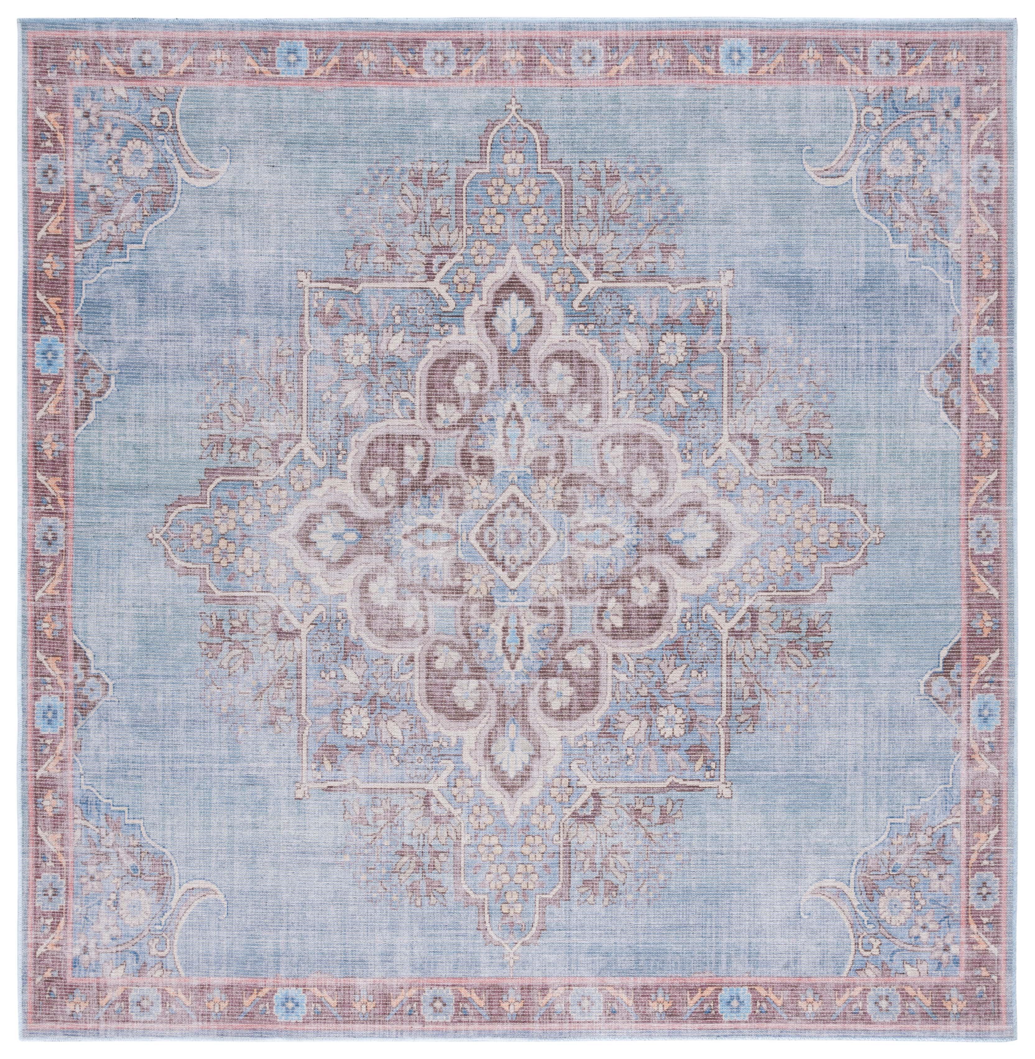 Serapi SEP580 Power Loomed Machine Washable Skid-Resistant Indoor Area Rug - Blue/Brown - 6'7"x6'7" - Safavieh