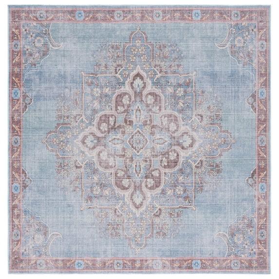 Serapi SEP580 Power Loomed Machine Washable Skid-Resistant Indoor Area Rug - Blue/Brown - 6'7"x6'7" - Safavieh