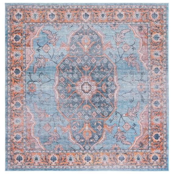 Serapi SEP540 Power Loomed Machine Washable Skid-Resistant Indoor Area Rug - Blue/Orange - 6'7"x6'7" - Safavieh