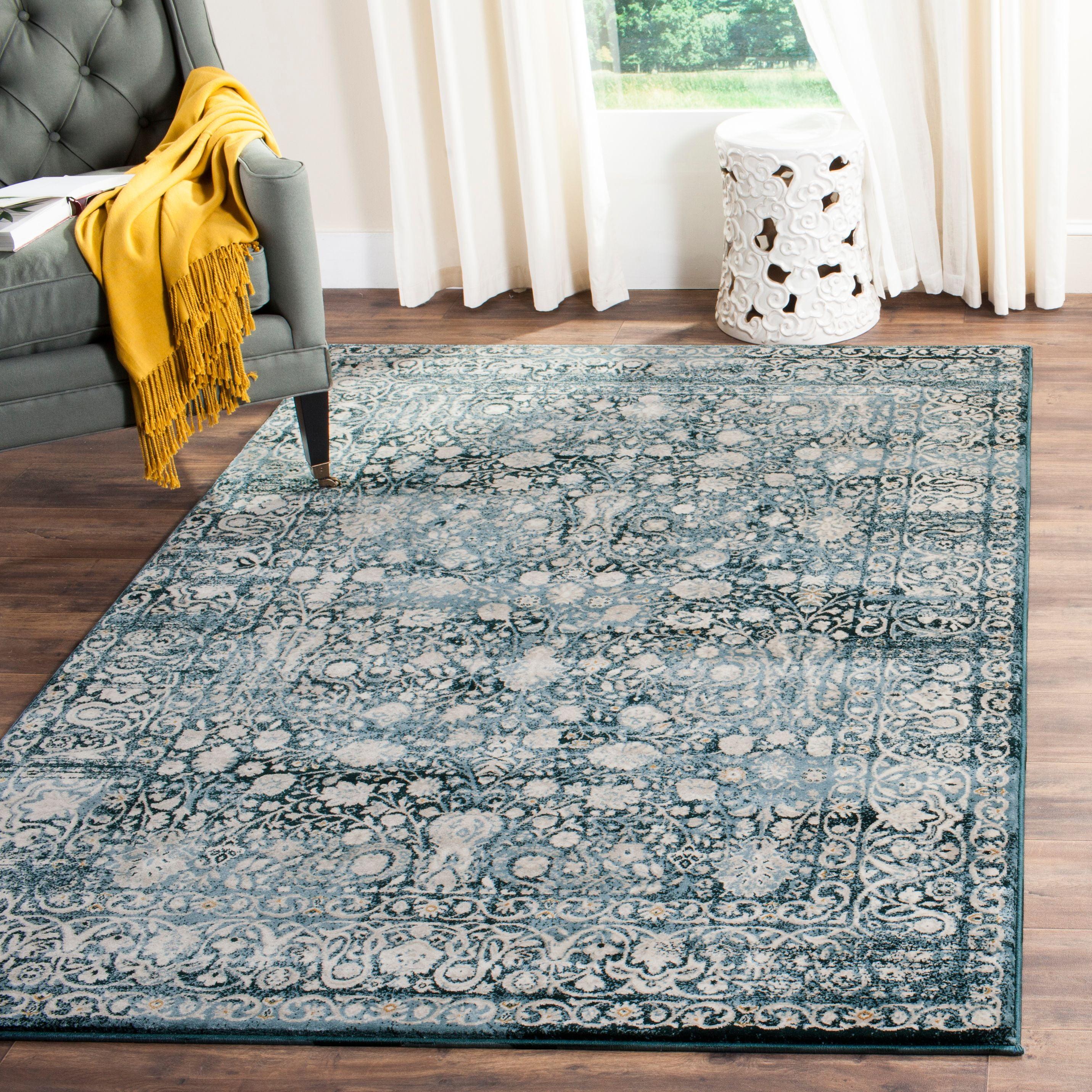 Serenity Blue and Ivory Rectangular Wool Area Rug