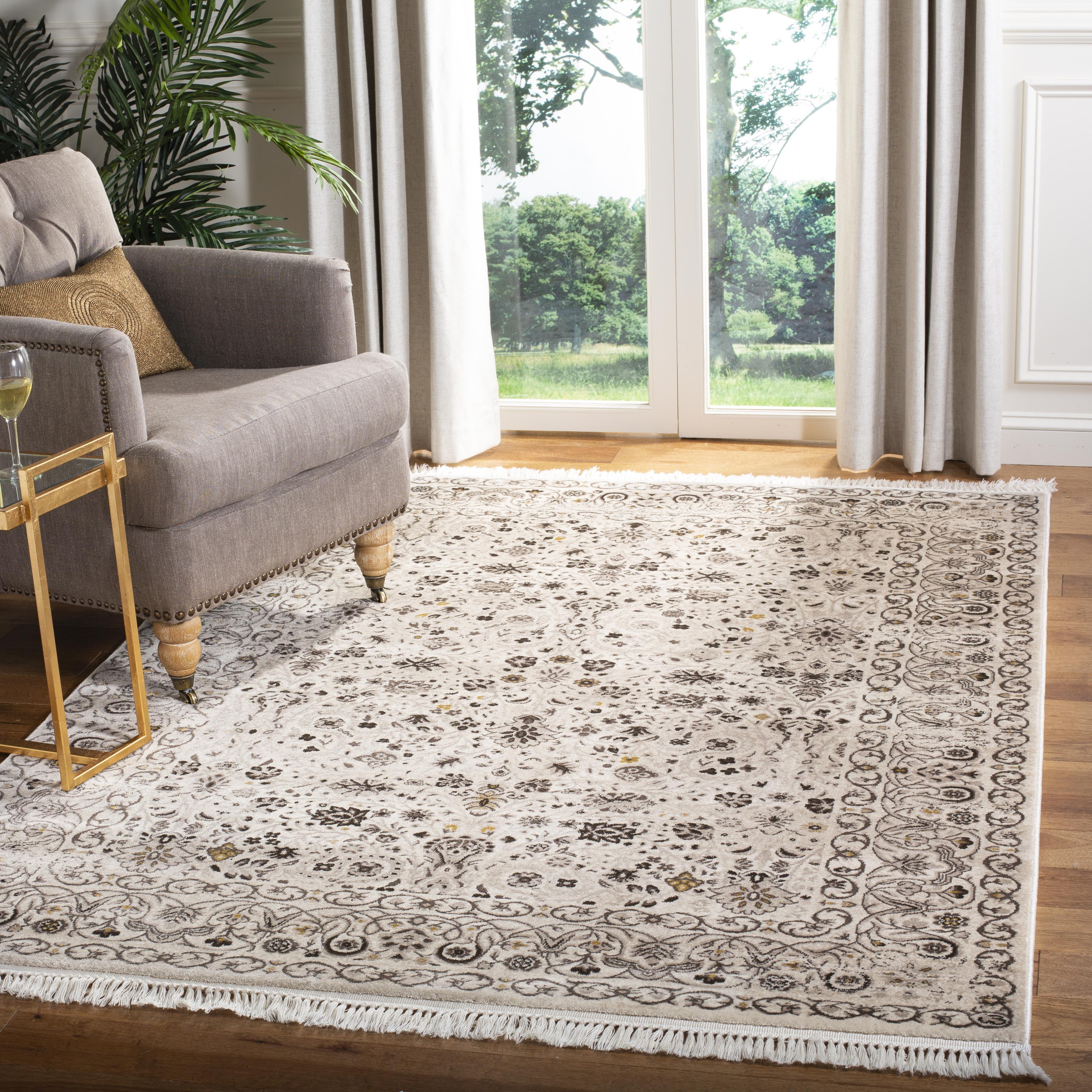 Majestic Persian Cream and Brown Viscose Area Rug, 5'1" x 7'6"