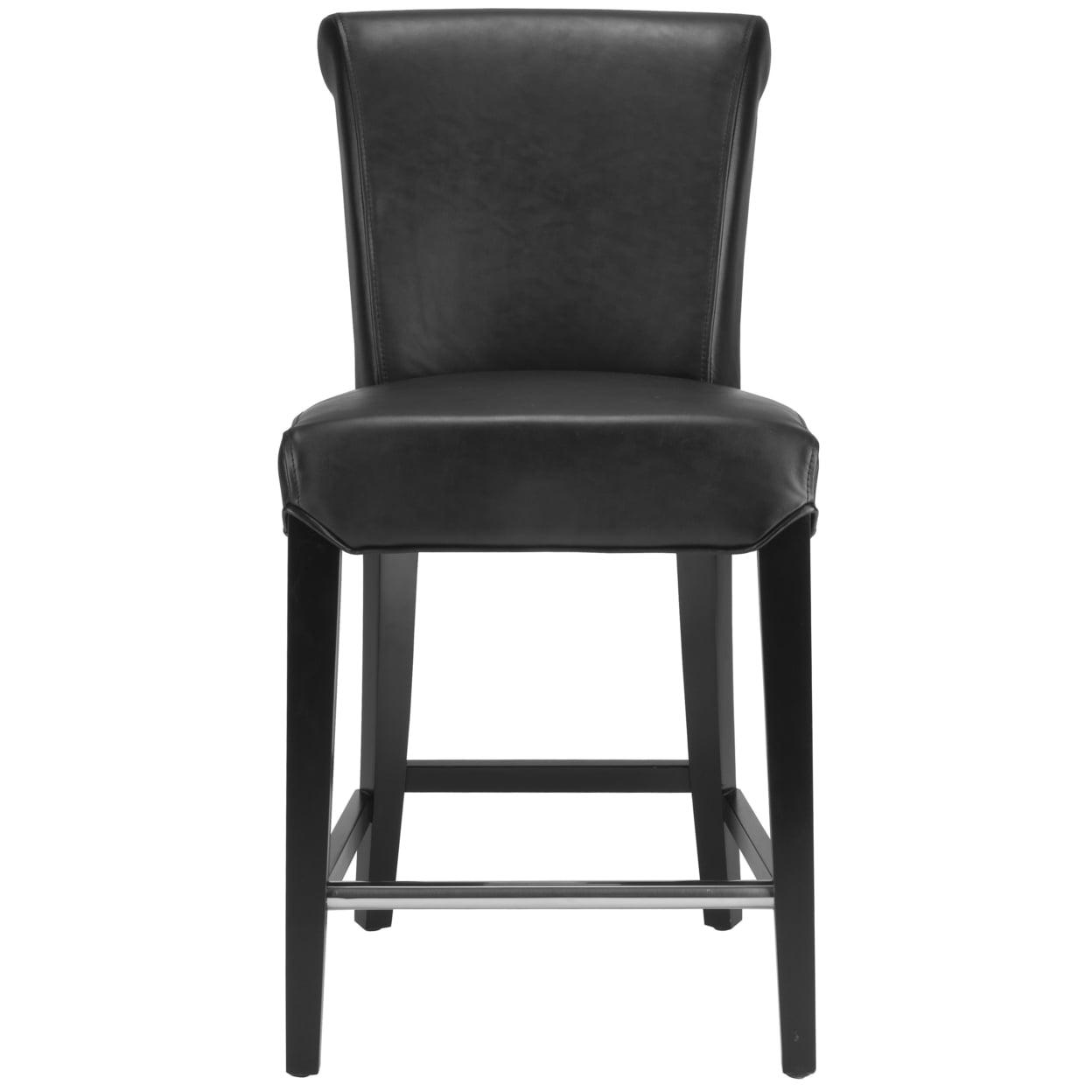 Elegant Transitional Black Leather 24" Counter Stool