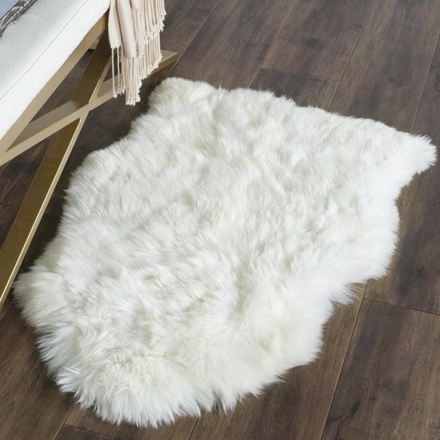 Sheep Skin SHS211 Hand Woven Accent Rug - Natural/White - 2'x3' - Safavieh.