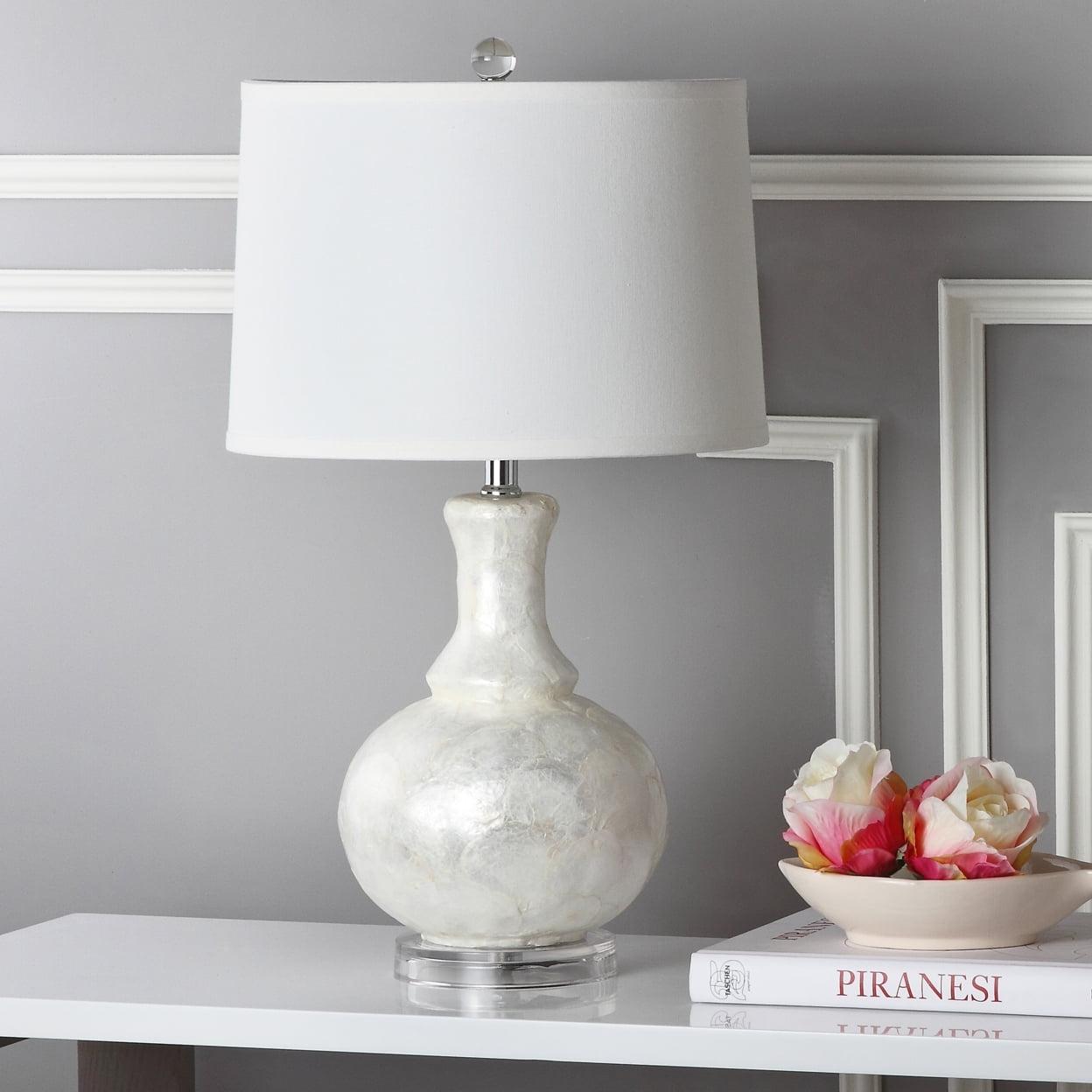 Coastal Glimmer Capiz Shell Table Lamp Set in White with Cotton Shade