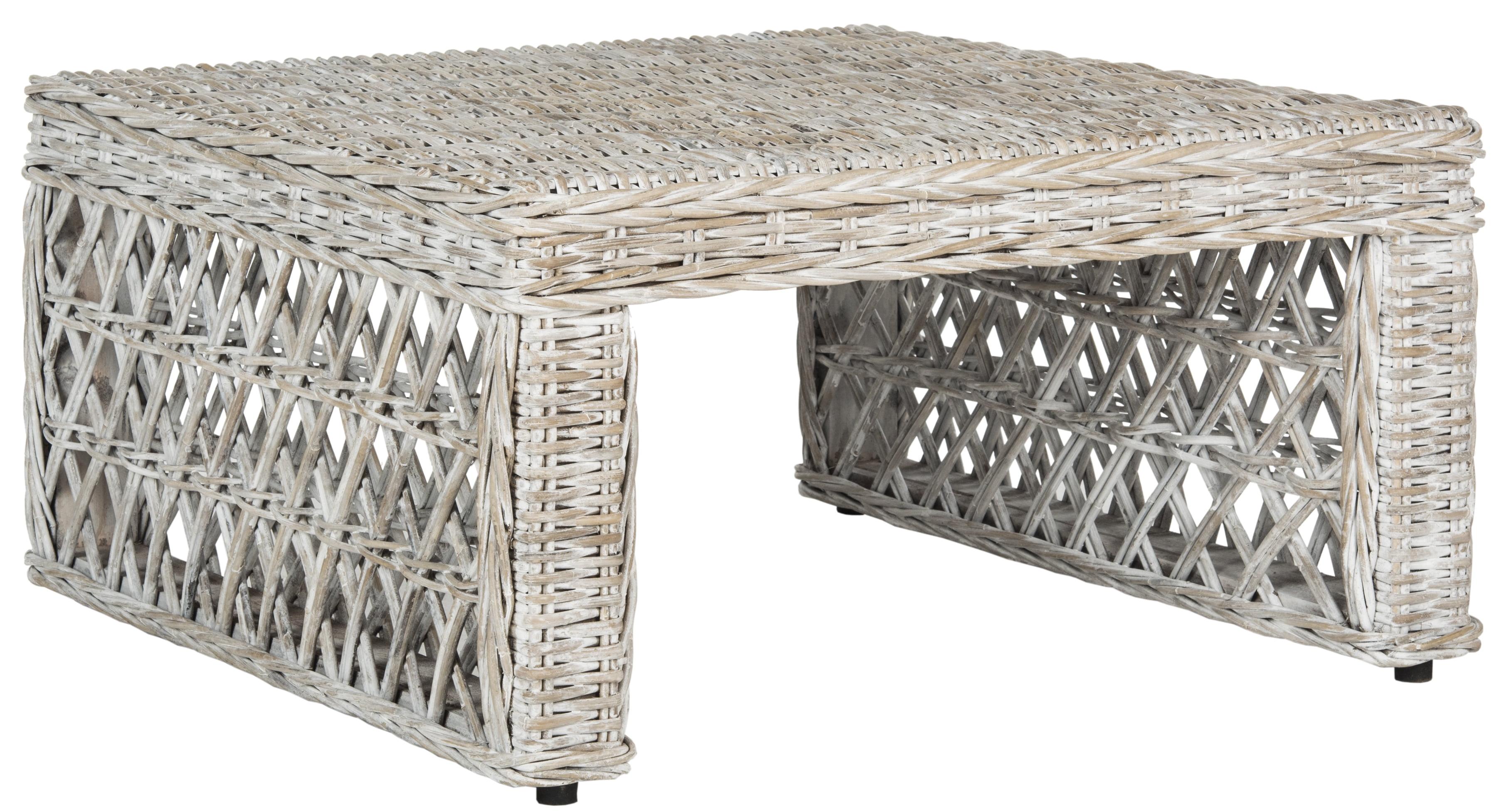 White Wash Wicker and Mahogany Square Coffee Table