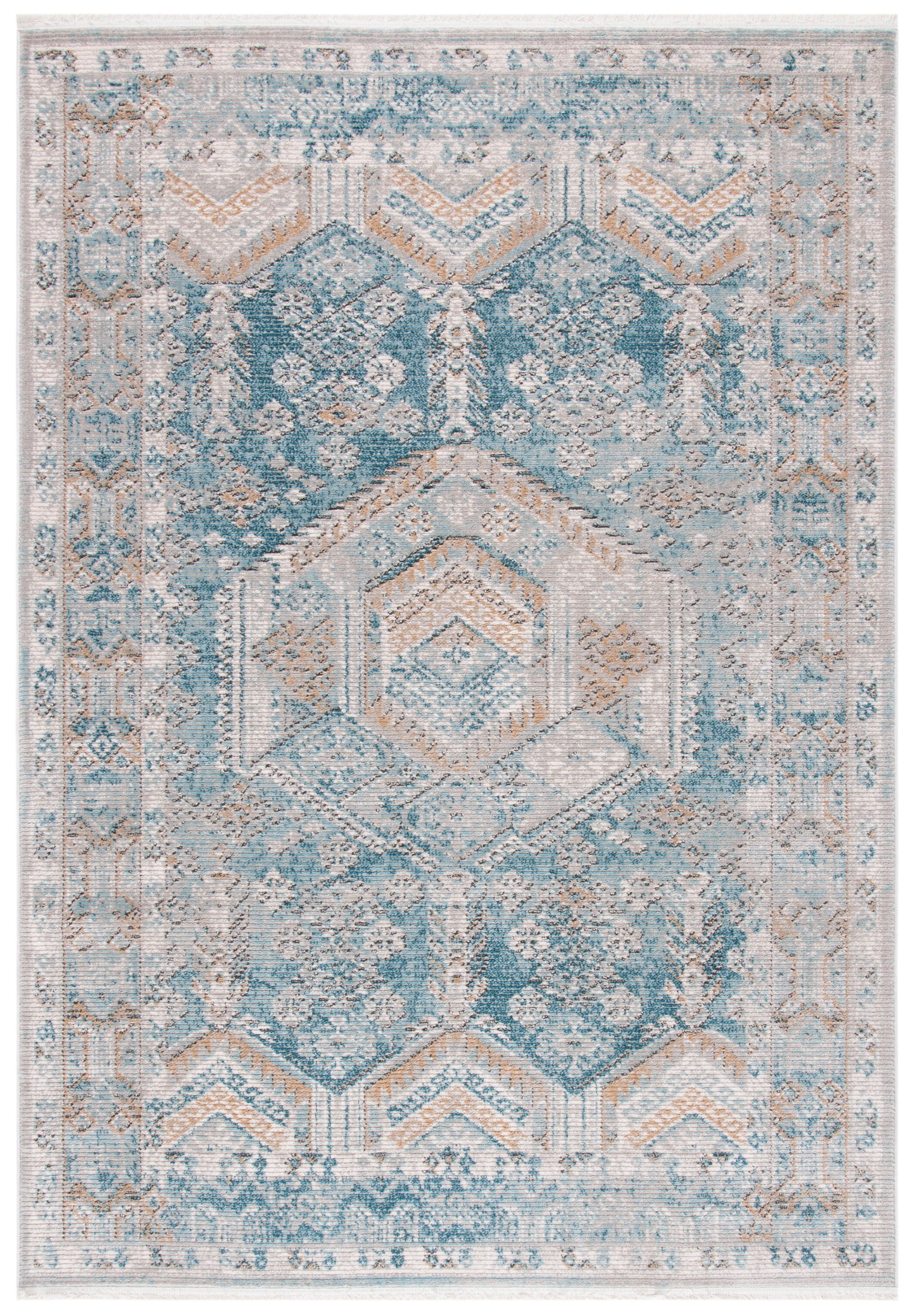 Abstract Blue and Gold 4' x 6' Hand-Knotted Synthetic Area Rug