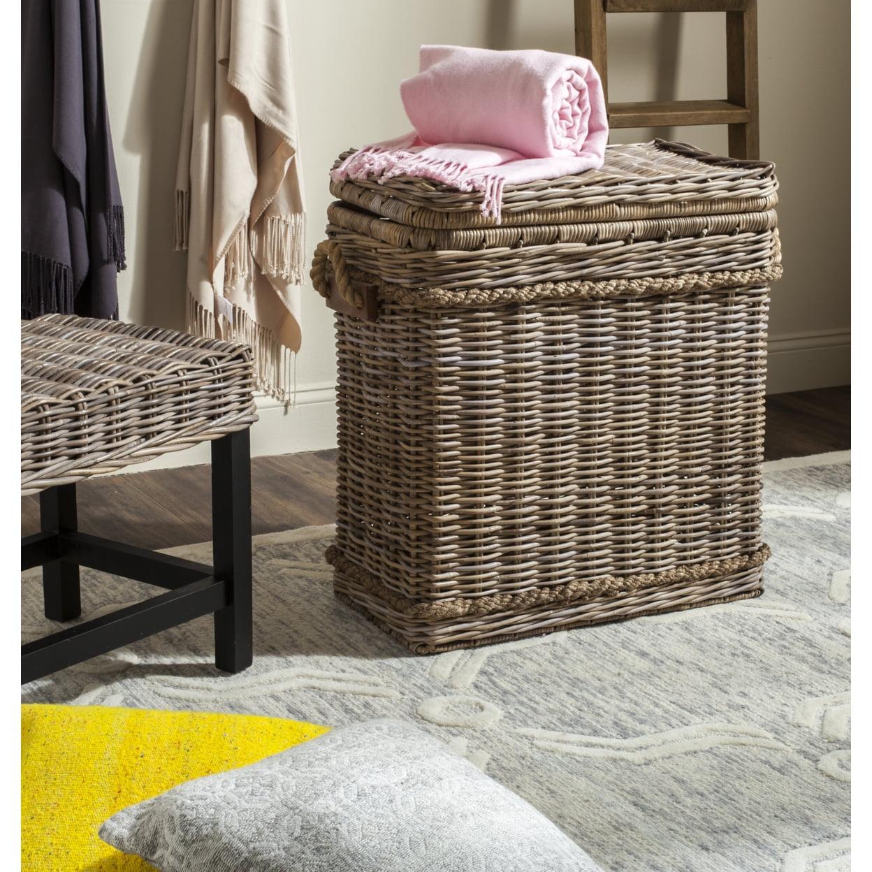 Sidonie Gray Rattan Wicker Storage Hamper with Handles