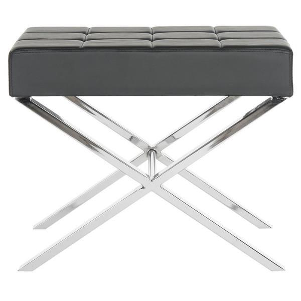 SAFAVIEH Sienna Modern Glam X-Leg Upholstered Rectangular Ottoman, Black/Chrome\
