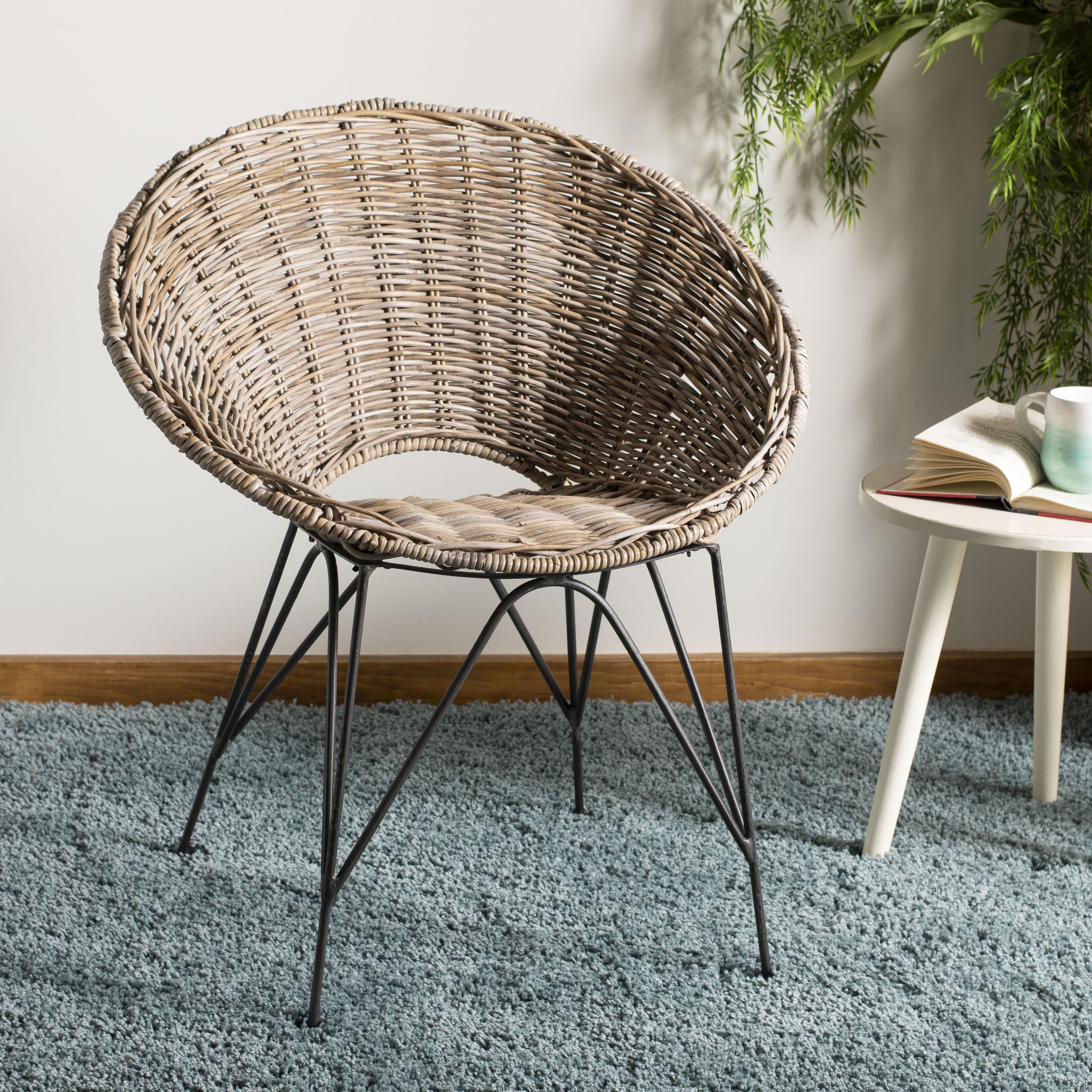 Grey Wash & Dark Steel Geometric Rattan Accent Chair