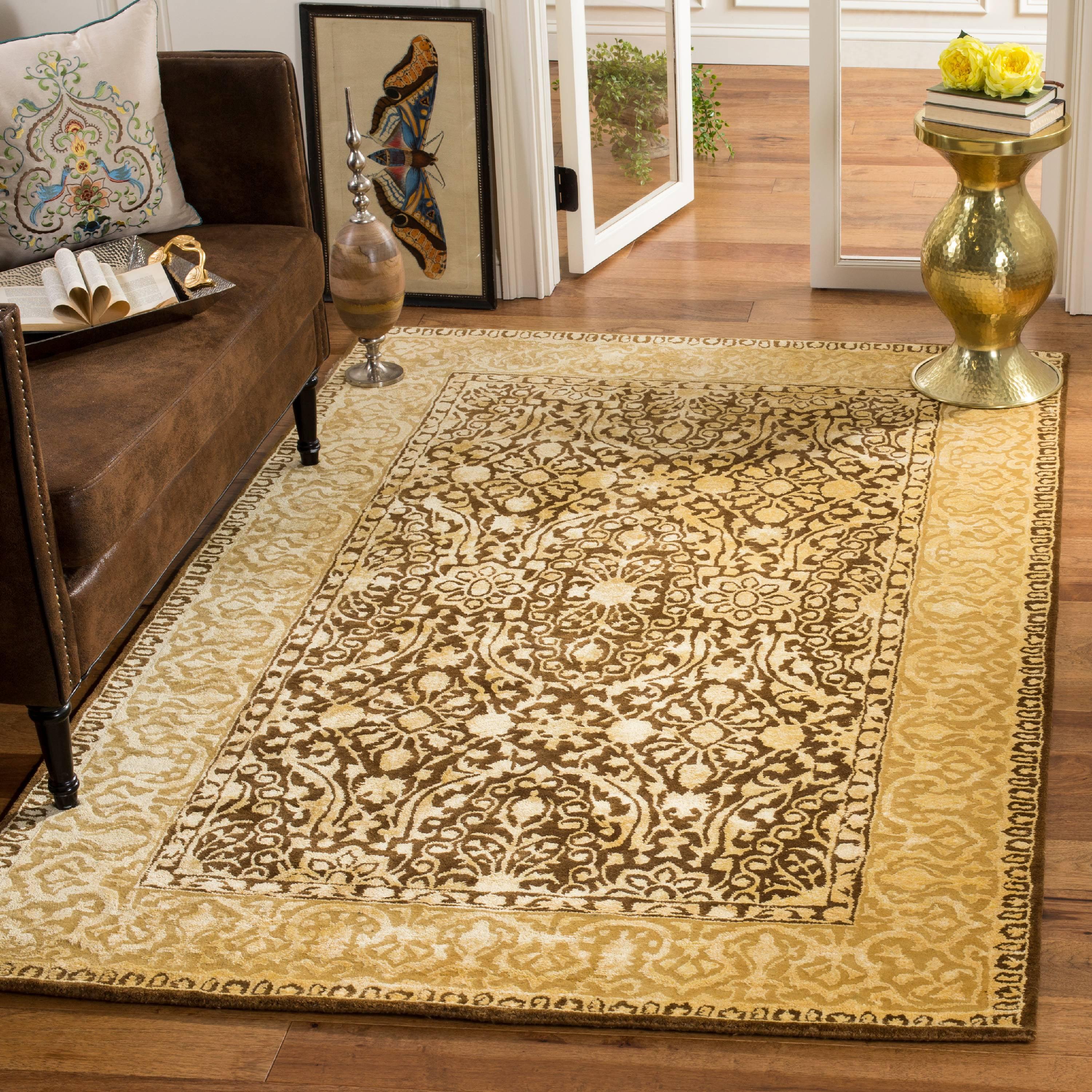 Brown and Ivory Round Tufted Wool Area Rug