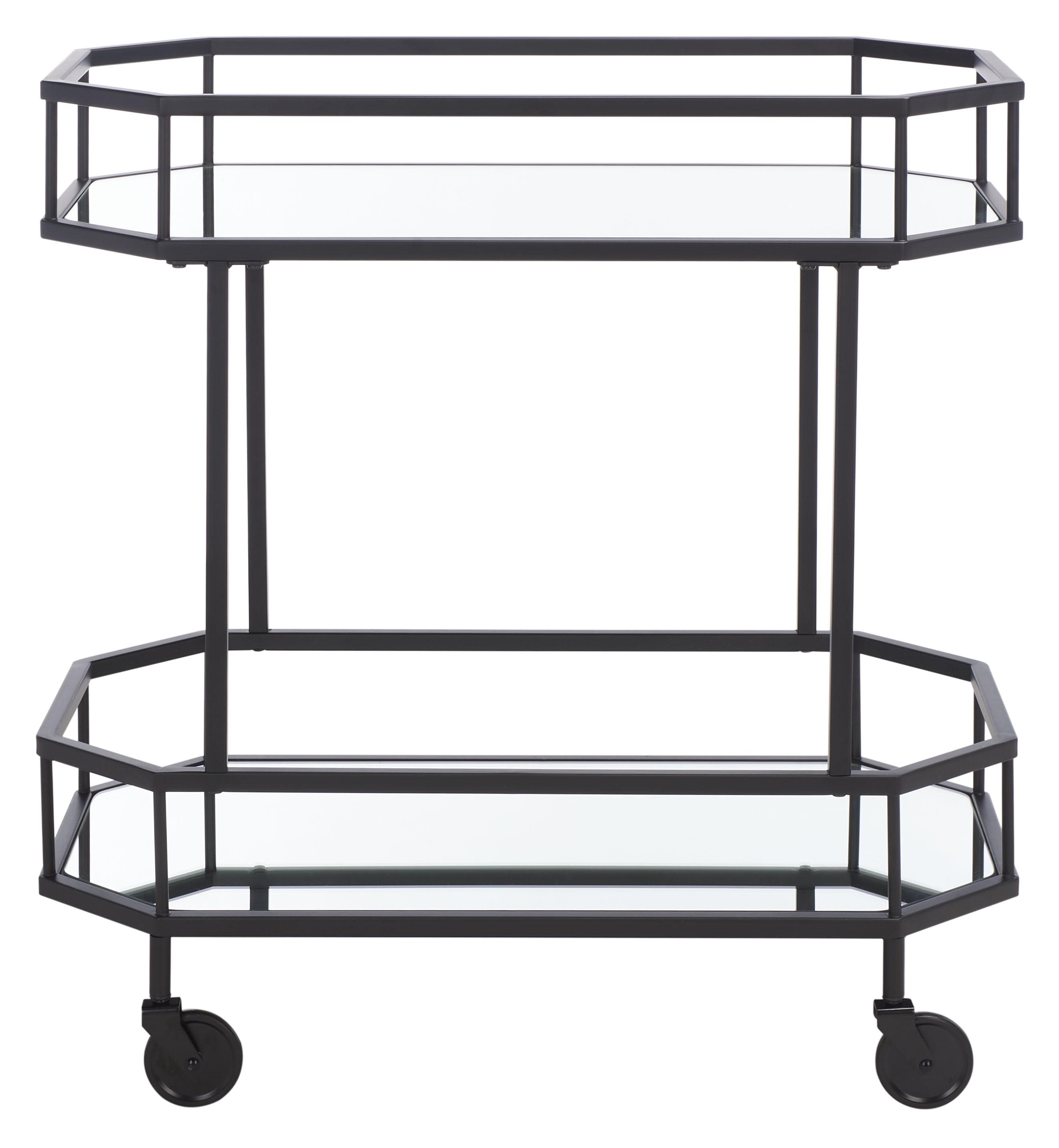 Gatsby Glam Sleek Black Mirrored Octagonal Bar Cart with Casters